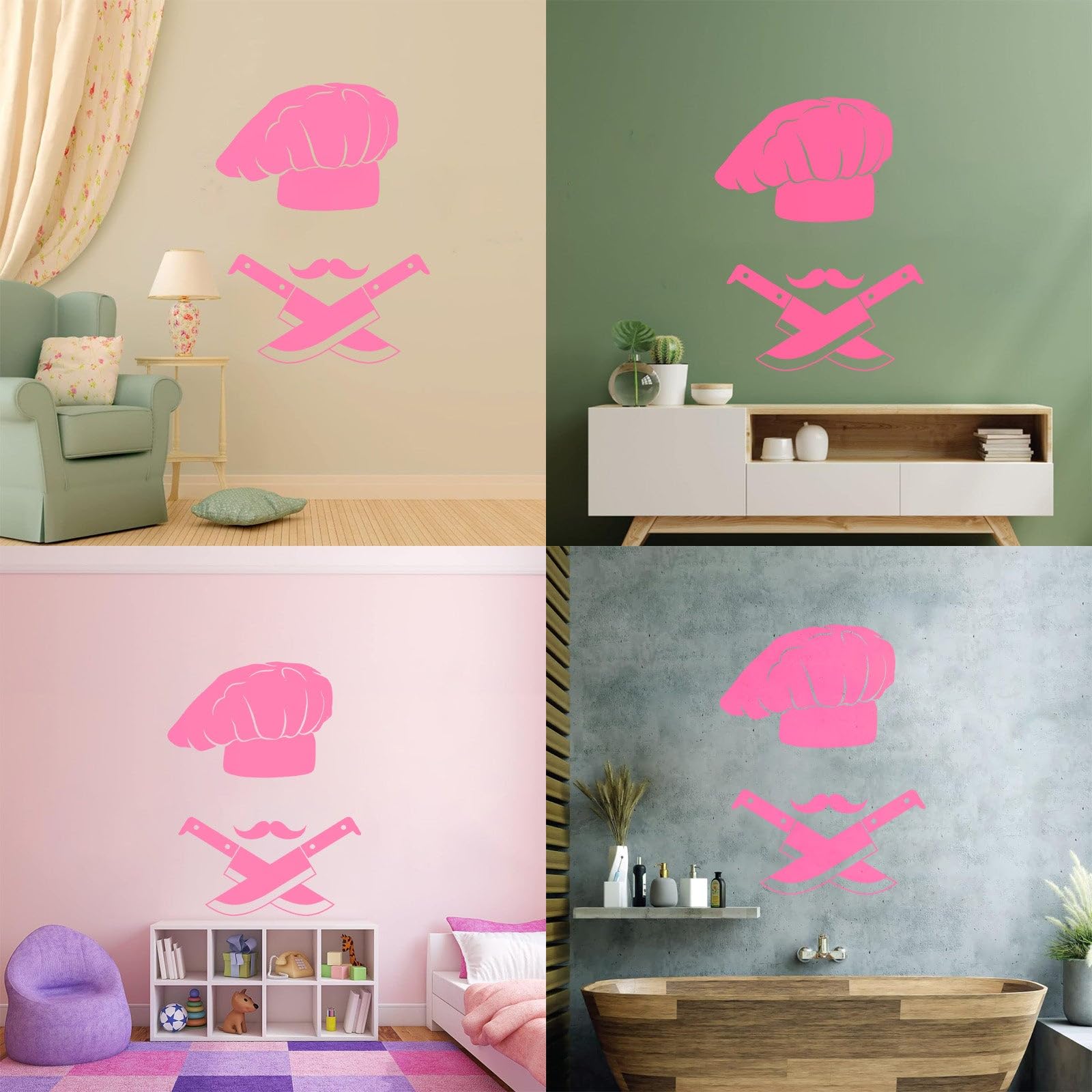 Chef Hat Wall Decals Kitchen Dinning Room Art Decor Mustache Knives Tools Vinyl Stickers Resturant Window Murals Decoration Small - Image 3