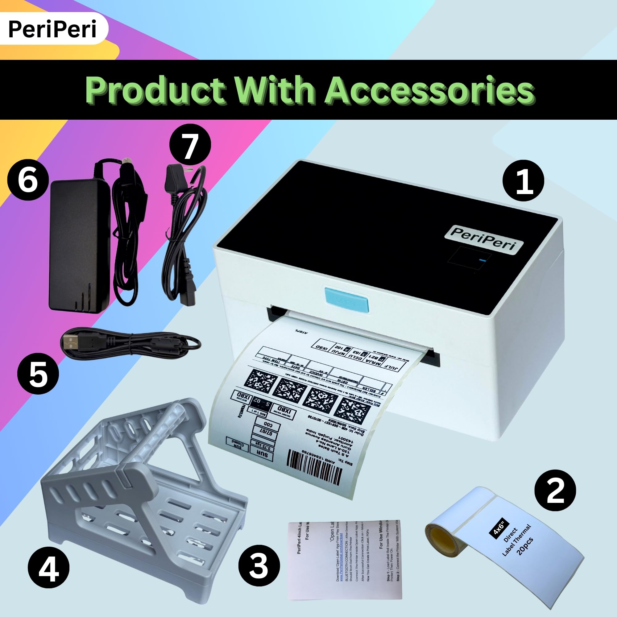 PeriPeri S1 4x6 USB+BT Direct Thermal Label, Barcode Printer with Stand Support All Label Sizes, Copatible with Mobile & Computer 161mm/s Printing Speed (1Year Warranty) — Amazon image 5
