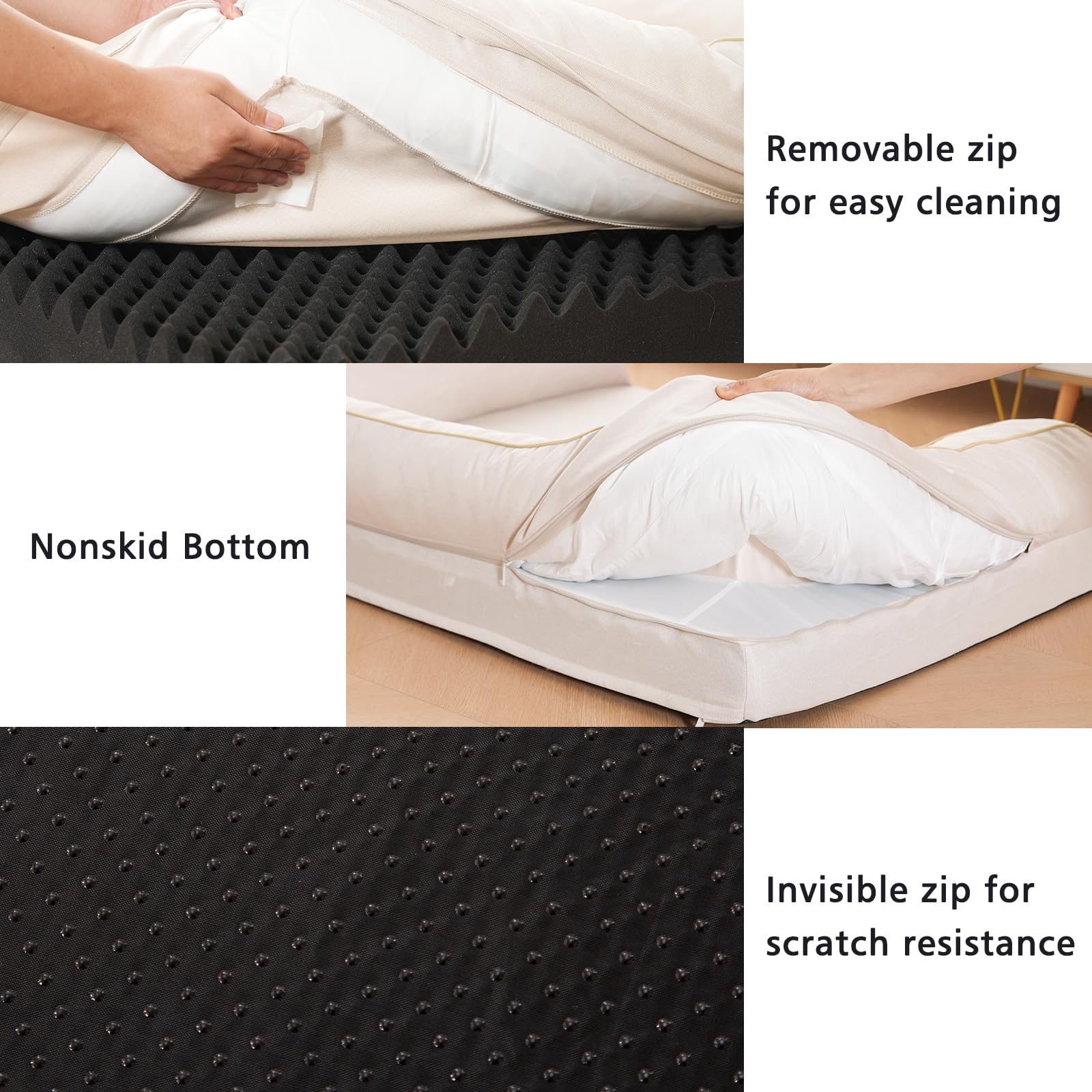 EMME Cuccia per cani di taglia grande, 111 x 86 x 25 cm, ortopedica XL, in memory foam, impermeabile, per cani di taglia grande, lavabile, con bordo, beige