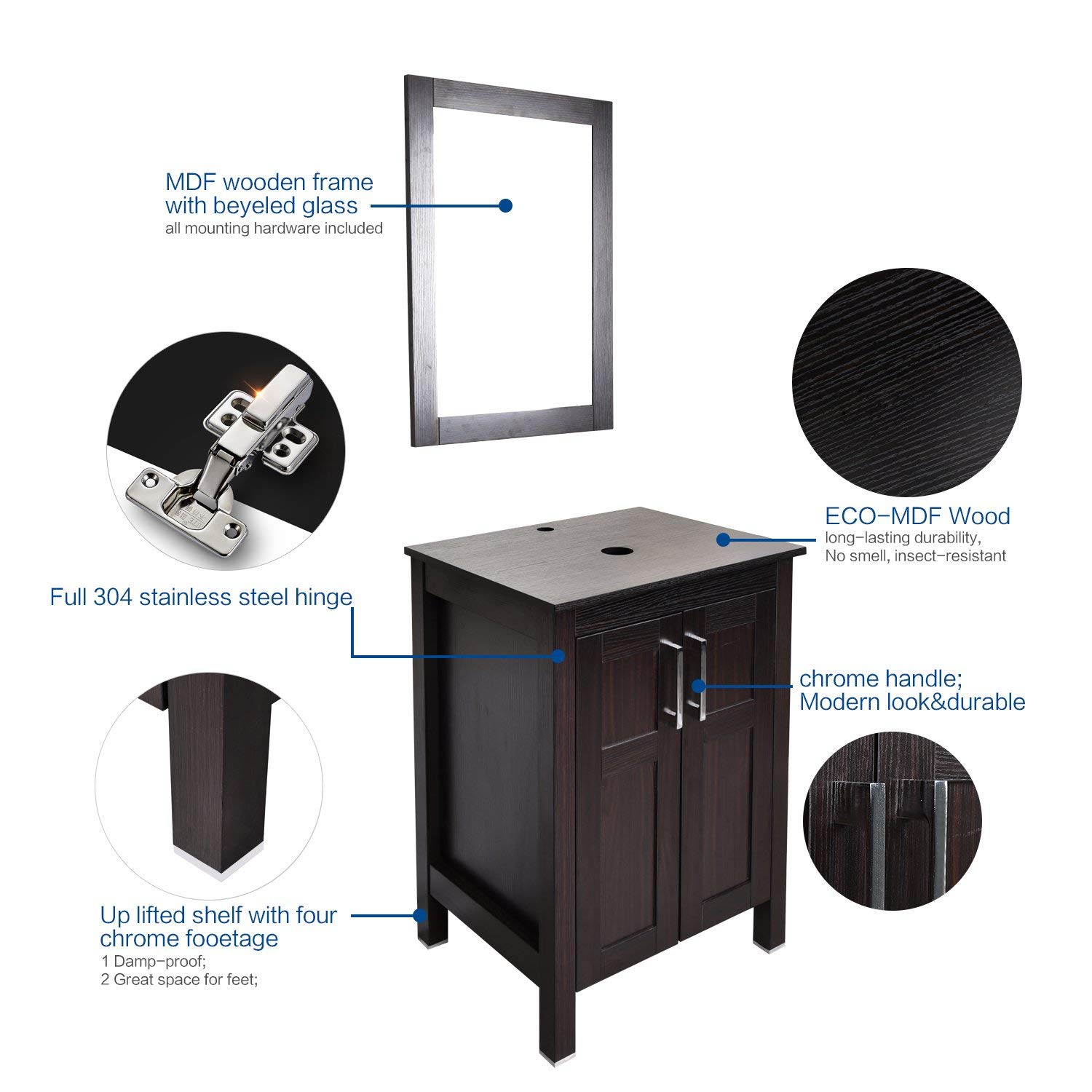 Bathroom vanities 24 inch with Sink WallMounted Eco PVC Sink