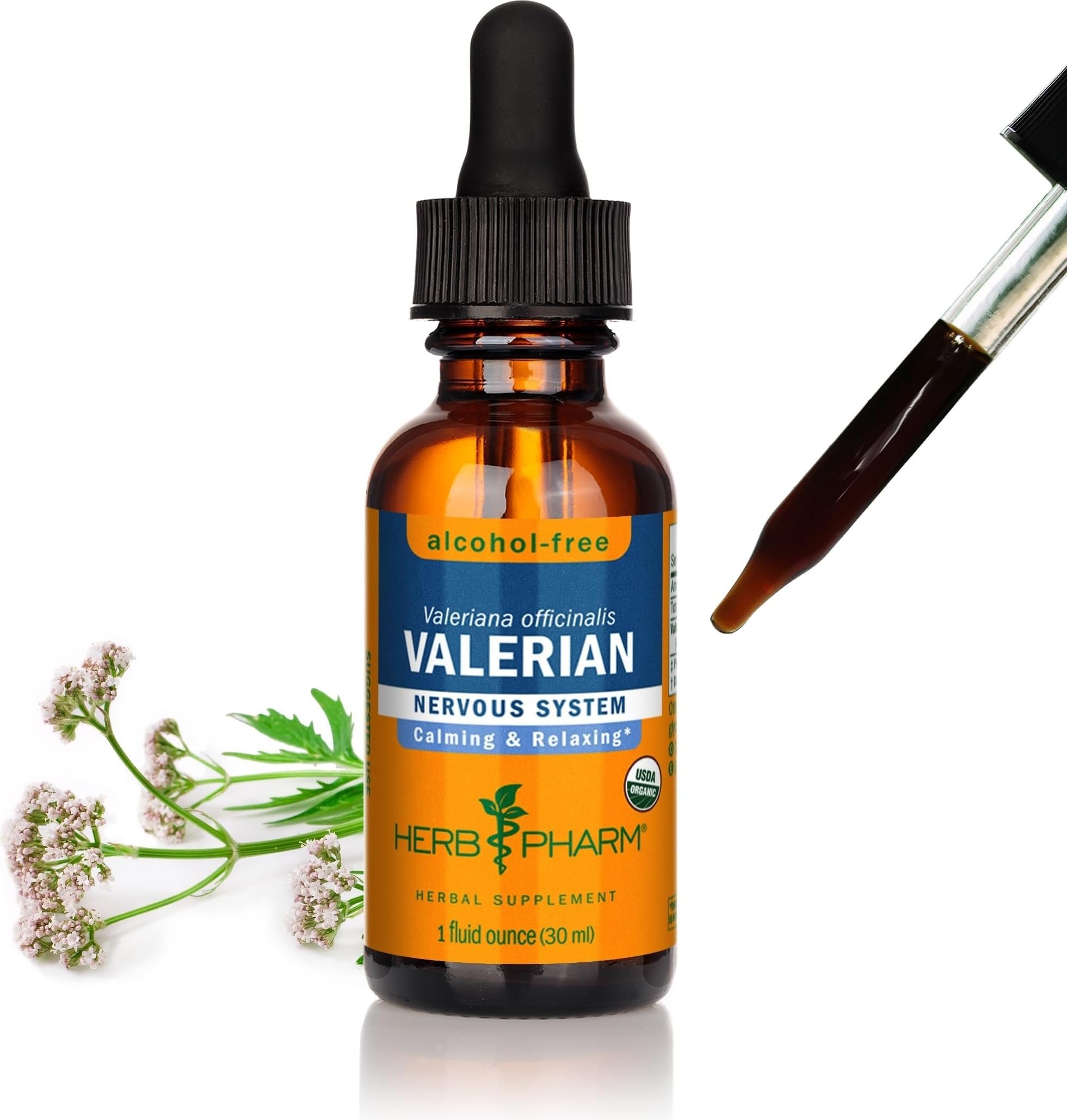 Herb Pharm Valerian Alcohol-Free Extract: Organic Liquid Glycerite for Sleep & Relaxation, Calming Nighttime Sleep Support Supplement for Adults, Sugar-Free, Up to 6 Week Supply, 1 oz