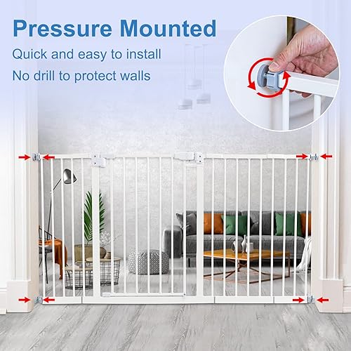 Miniatura 4 de Kinfant Puerta de bebé extra ancha de 58 pulgadas incluye kit de extensión de 69 pulgadas 8 y 12 pulgadas paquete de 4 kits de montaje a presión 4