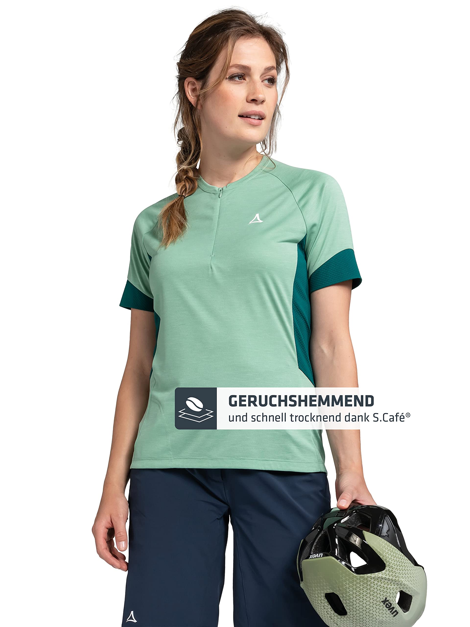Schöffel Damen Shirt Auvergne L, geruchshemmendes Radtrikot, schnell trocknendes Funktionsshirt mit Taschen