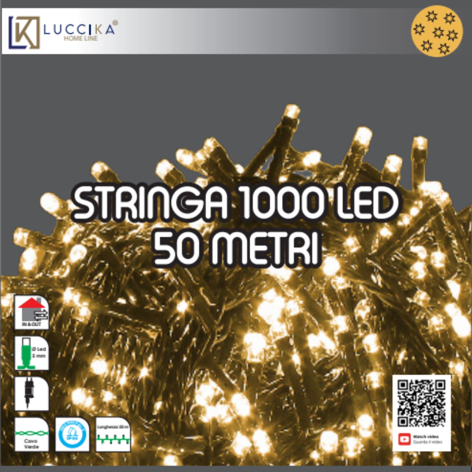 Luccika - Cadena de luces LED todo Flash, cable verde de 4 m, IP44 interior/exterior, 31 V con temporizador, luces decorativas de Navidad para jardín y fiestas (blanco hielo + blanco cálido, 50 m 1000