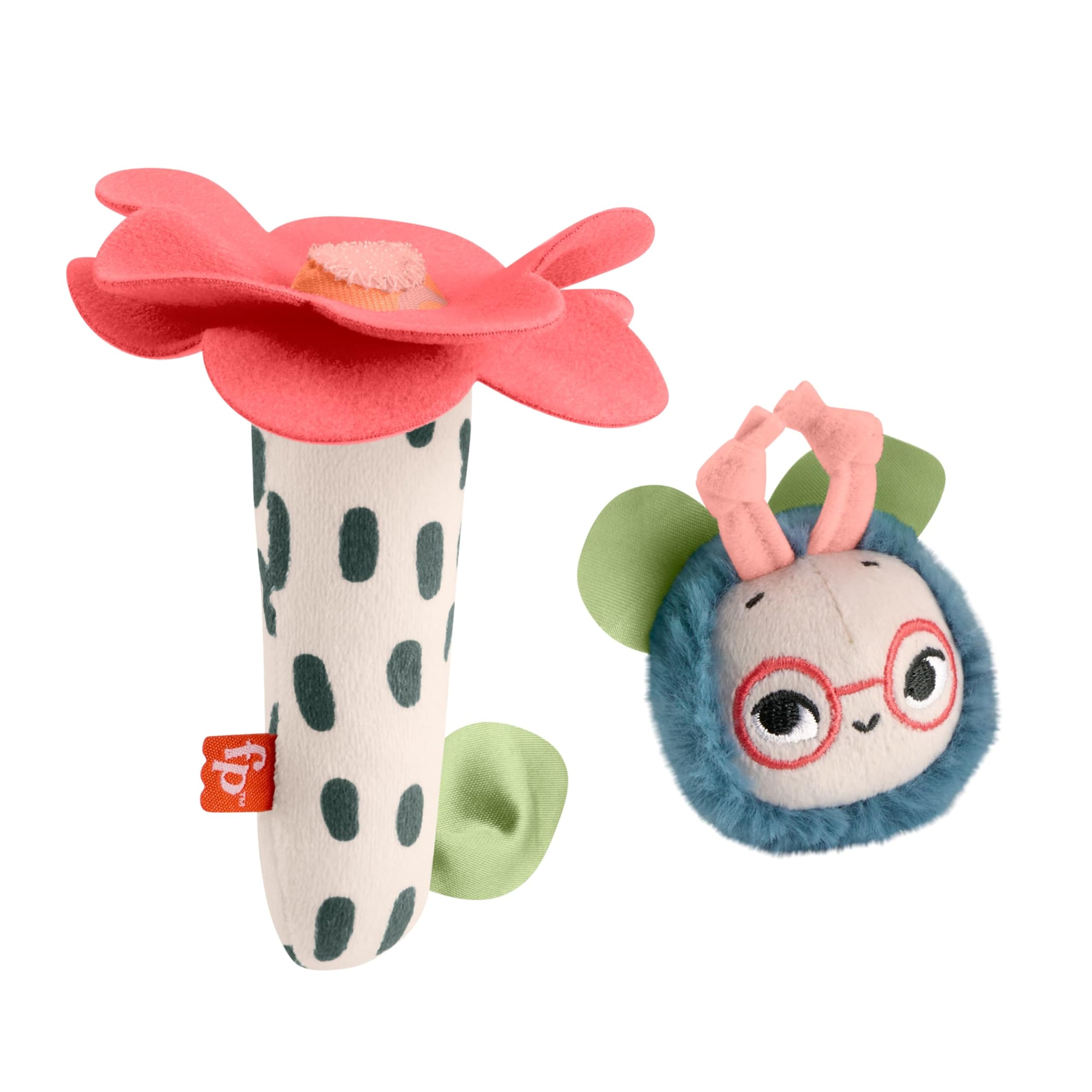 Fisher-Price Planet Friends Pracowita pszczółka i kwiatek grzechotka 2 miękkie zabawki sensoryczne dla niemowląt od 3 miesiąca życia, HYR56