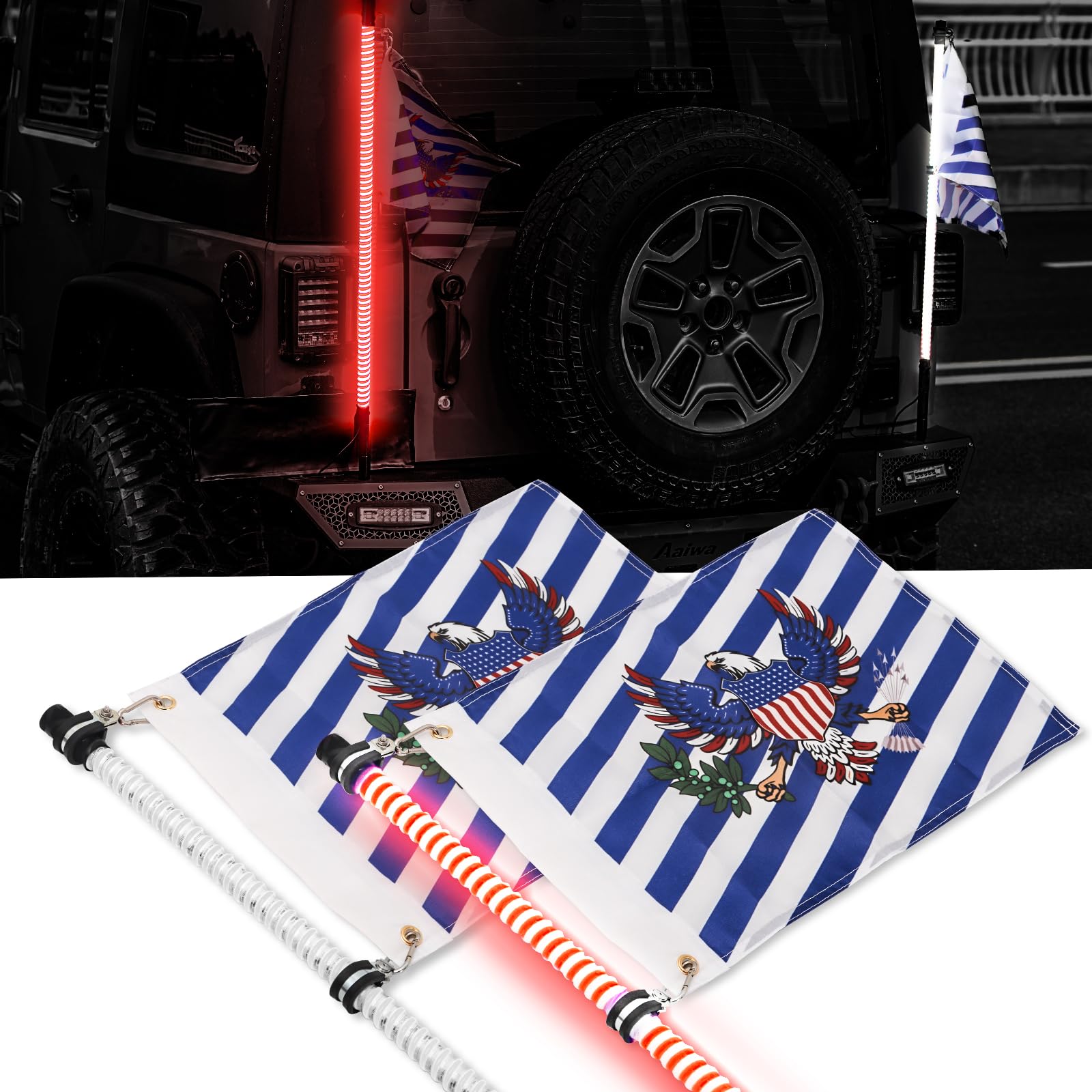 2PCS 3FT Red COB UTV Whip Lights, Upgrade Superbright COB Whip Lights with Quick Install Removal Base, COB Whip Light for Can-Am Polaris ATV UTV Truck