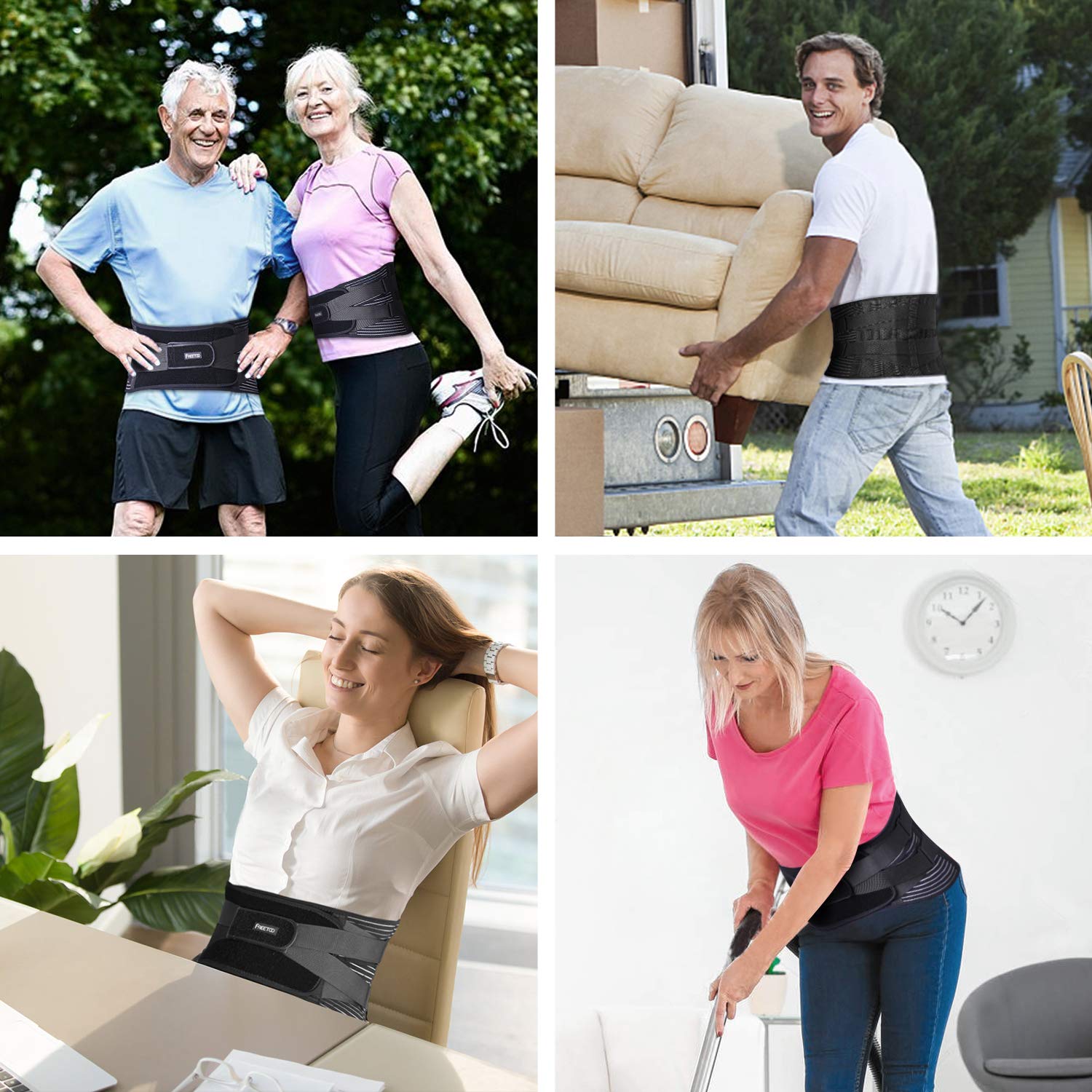 Freetoo Ceinture de soutien lombaire, ceinture de pression réglable à double couche, légère et respirante pour la protection au travail, douleurs dorsales (mise à jour L)