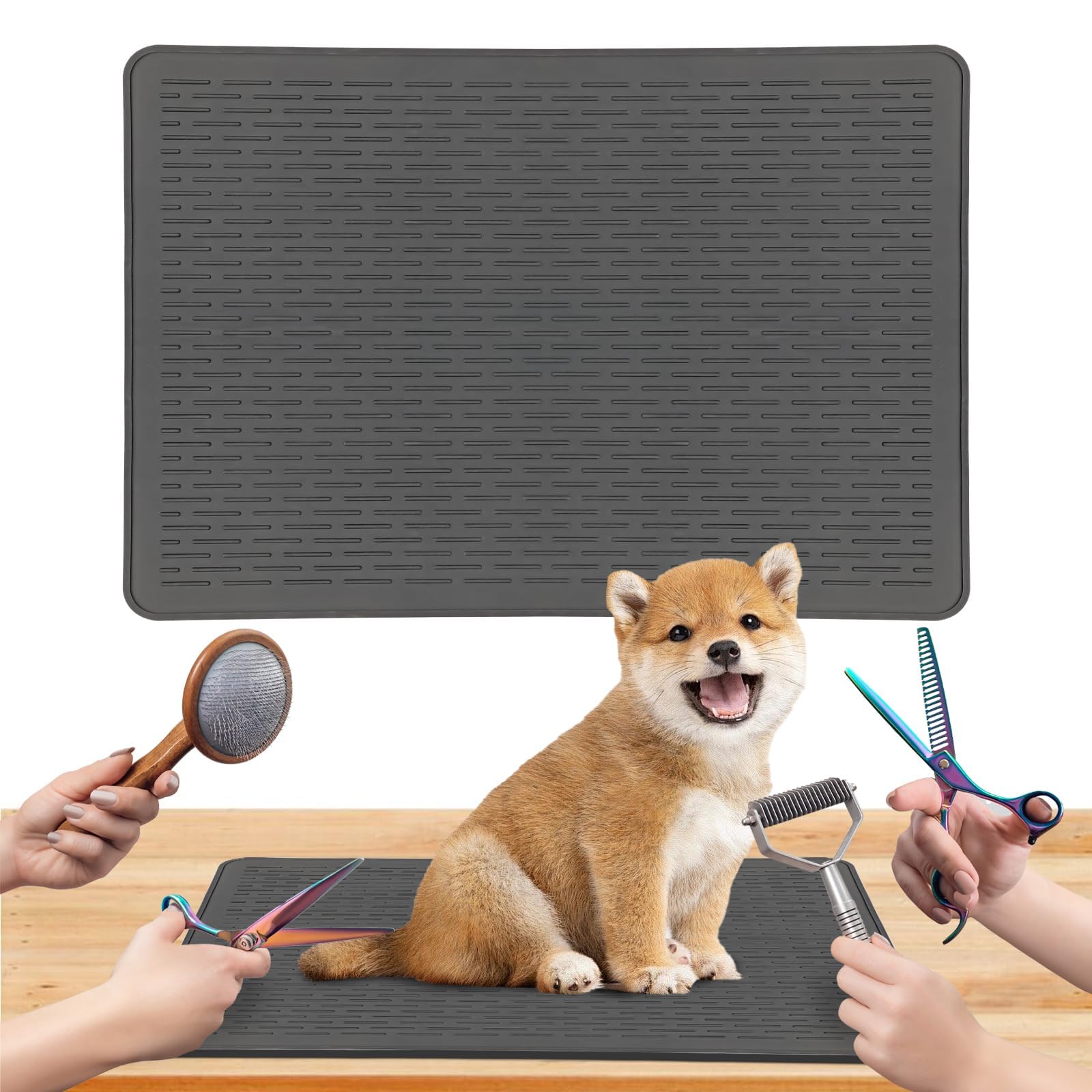 Perttypet Non-Slip Silicone Dog Grooming Table Mat for Home Grooming, Black
