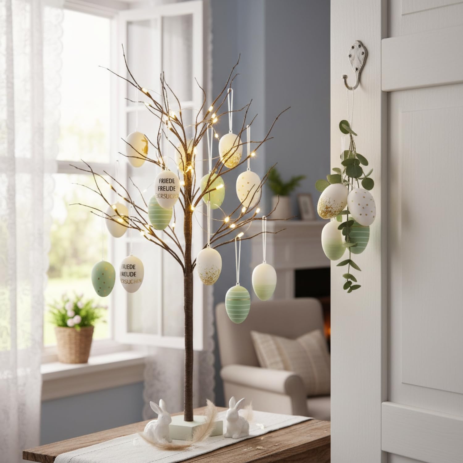 Paaseieren met een fluwelen afwerking om op te hangen, set van 8 in diverse kleuren