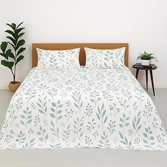100% Microfiber bedsheet for Double Bed with 2 Pillow Covers Breathable | Wrinklefree and Soft Touch Flat Double Bedsheet (Tranquil Green Petals)