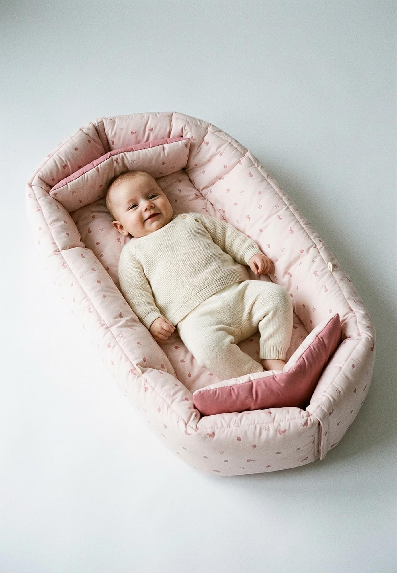 Sterntaler Babynest Hase Hanni 70x50cm - weiches Kuschelnest aus Baumwoll-Mischgewebe - beidseitig verwendbar & wandelbar zur Krabbeldecke - mit Schlaufen für Spielzeug - Geschenk Idee, quarzrosa