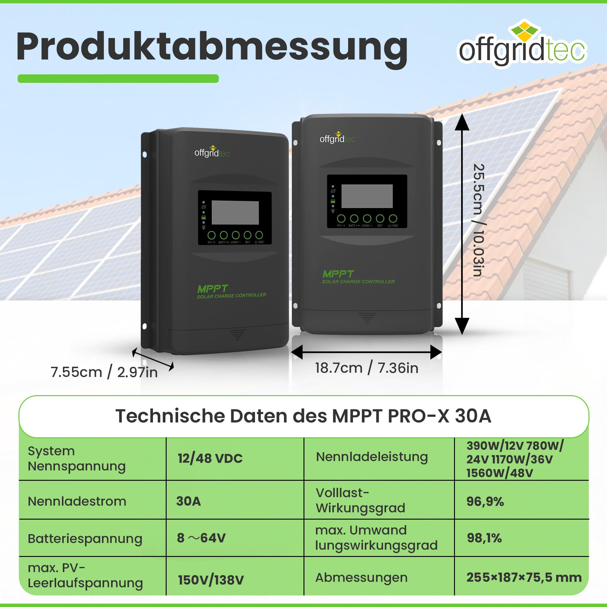 Offgridtec MPPT PRO-X - Regulador de carga (30 A, 12 V - 48 V)
