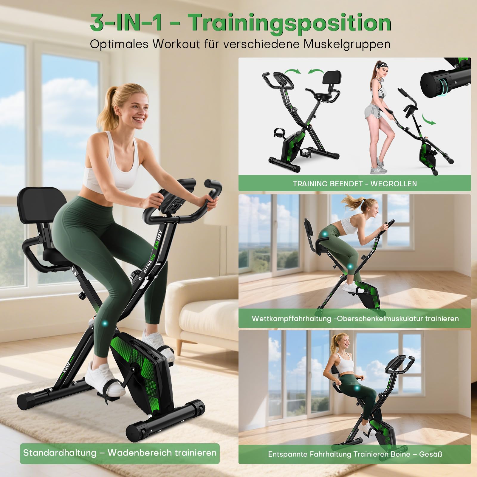 Heimtrainer Fahrrad, SLUNSE Neues 5-in-1 Hometrainer Fahrrad Klappbar, Ergometer Heimtrainer mit 16-fach Magnetwiderstand, Leise & Bequem, LCD-Display, Belastbar bis 160kg, Home Trainer