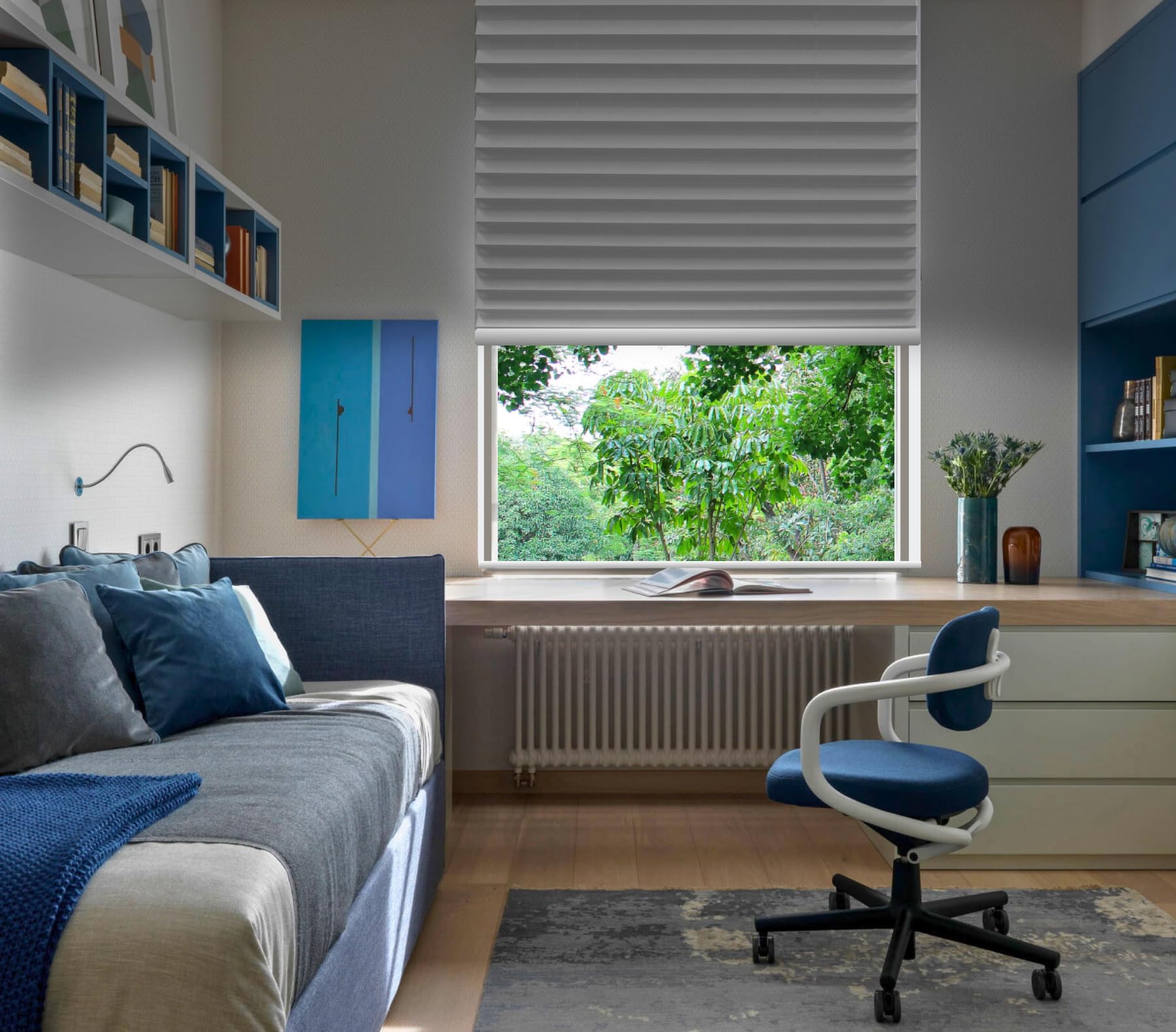 BlindsAvenue Cordless Pleated Window Shades, Easy Install, No Drill No Tools, White, Blackout Blinds, Size 27.5" W x 64" H