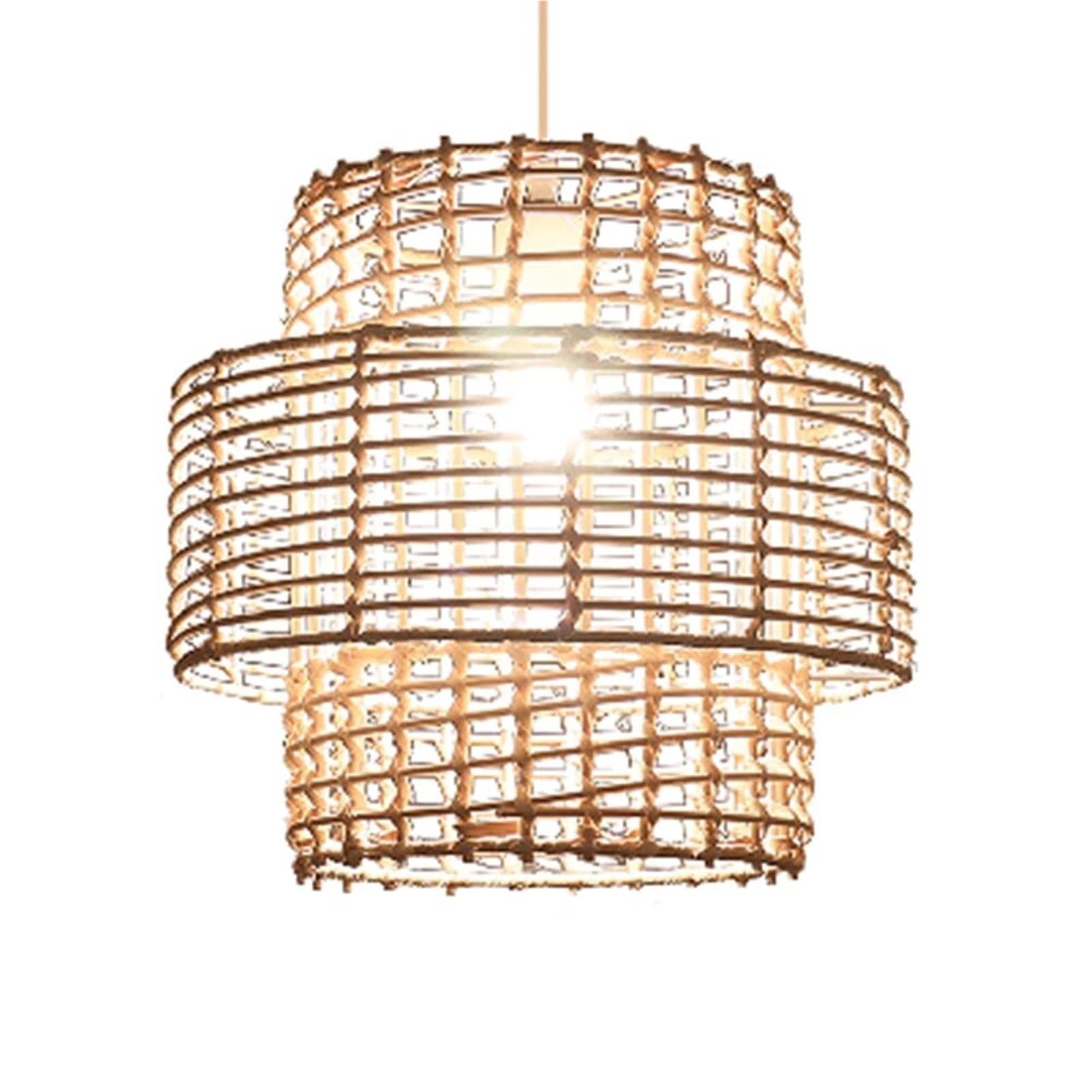 KBUUKYYXouy Cylindrical Weave Cane Natural Rattan Beige Pendant Lamp Chandelier Hanging Light Ceiling Country Side Glow Double for Living Room Kitchen Bedside Hallway