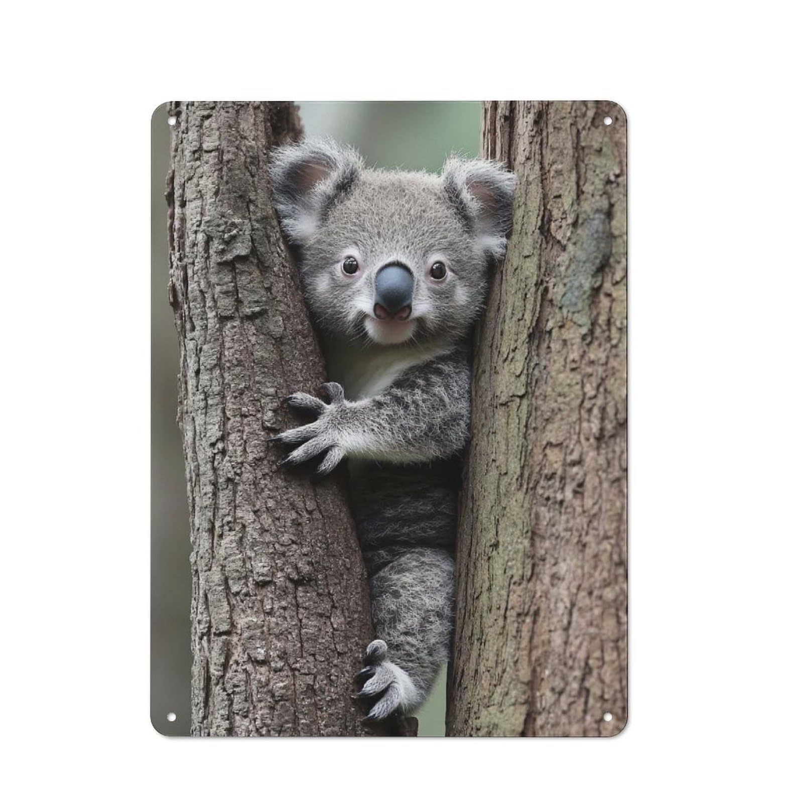 Junmoney Style-12 Classic Cute Koala Climbing A Tree Metal Wall Plaque 40X30cm, Retro Room Decor For Bedroom, Office, Home Bar Or Dining Room