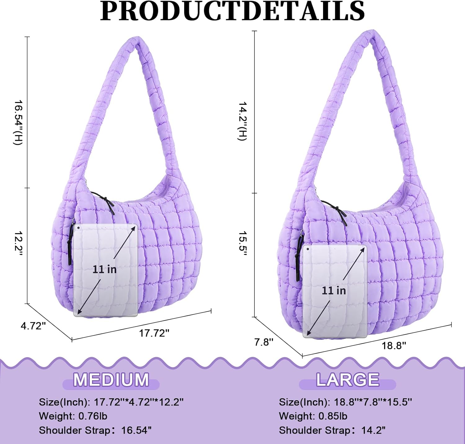 Quilted Puffer Tote Bag Puffy Crossbody Shoulder Bag with Zipper, Nylon Hobo Handbag Travel Carryall Bags for Women Girls - Image 2