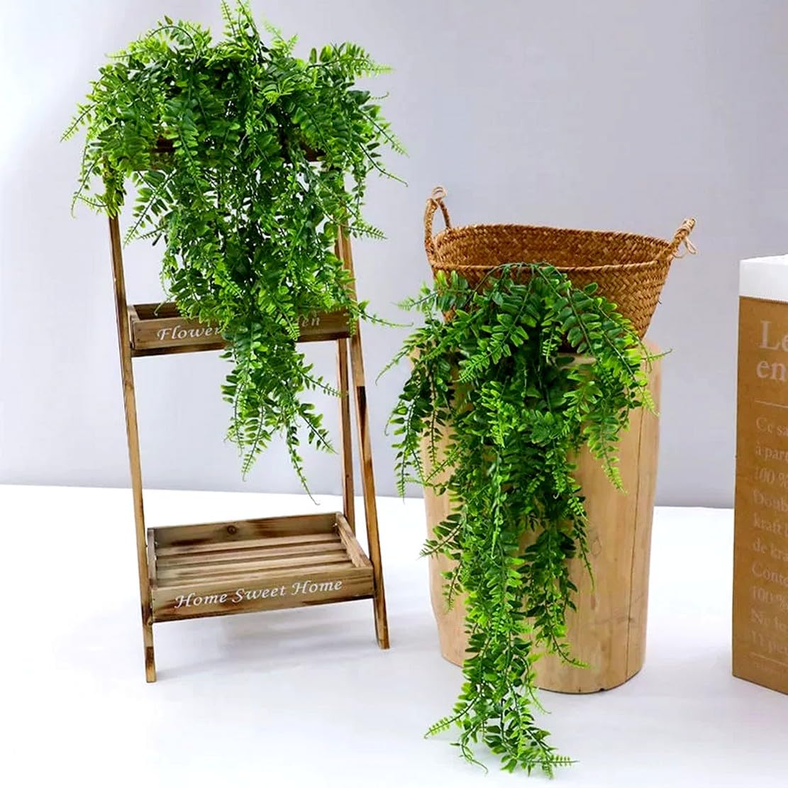 Pianta Artificiale Leaf Mini - Felce Lady In Vaso - 30 Cm Di Altezza X 40 Cm Di Larghezza - Con Vaso Bianco