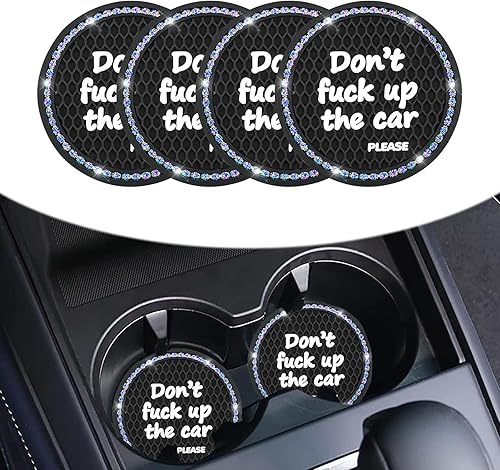 UGSHY 4 posavasos estampados con frase popular para automóvil, de 2.75 pulgadas, anillo exterior con incrustaciones de diamantes de imitación, disponible en Yaxa Colombia