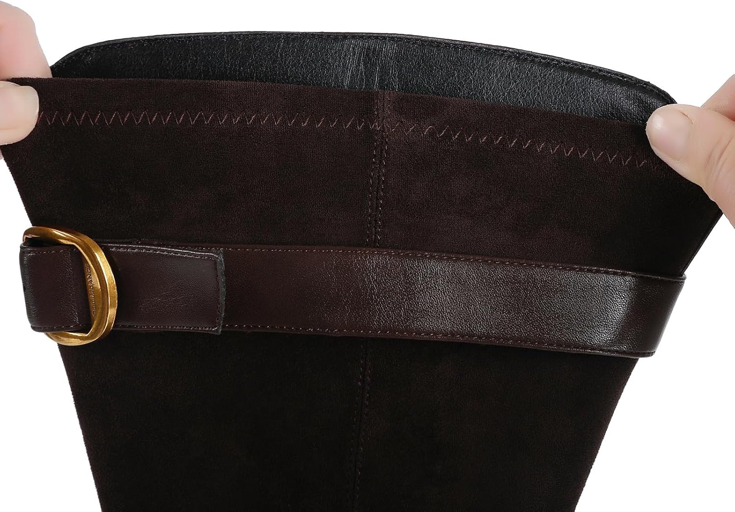 Women's Knee High Boots - Wide Calf Stretchy Riding Boots Faux Leather Suede Vintage Tall Boots with Low Chunky Heel - Comfortable Fashion Walking Dress Shoes - Image 2