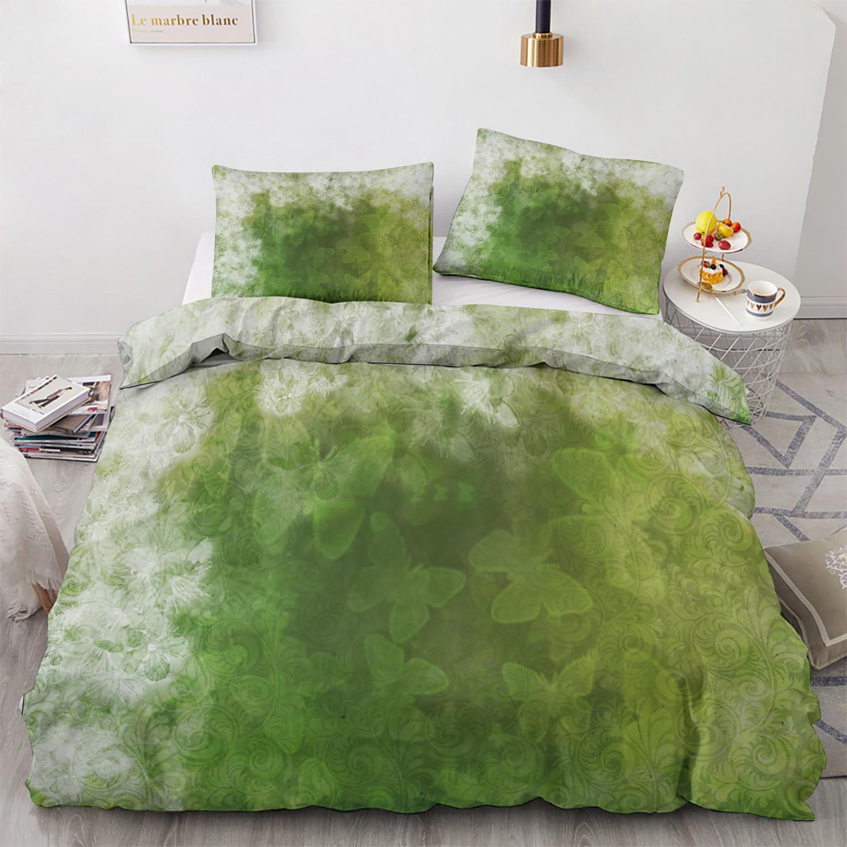 Parure de lit Papillon King 135x200 cm avec 2 taies d'oreiller en microfibre verte