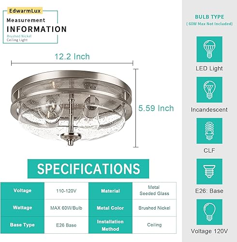 Miniatura 5 de Luces de techo de montaje empotrado, 2 luces de granja cerca del techo, lámpara de techo industrial para cocina, pasillo, dormitorio, sala de estar,