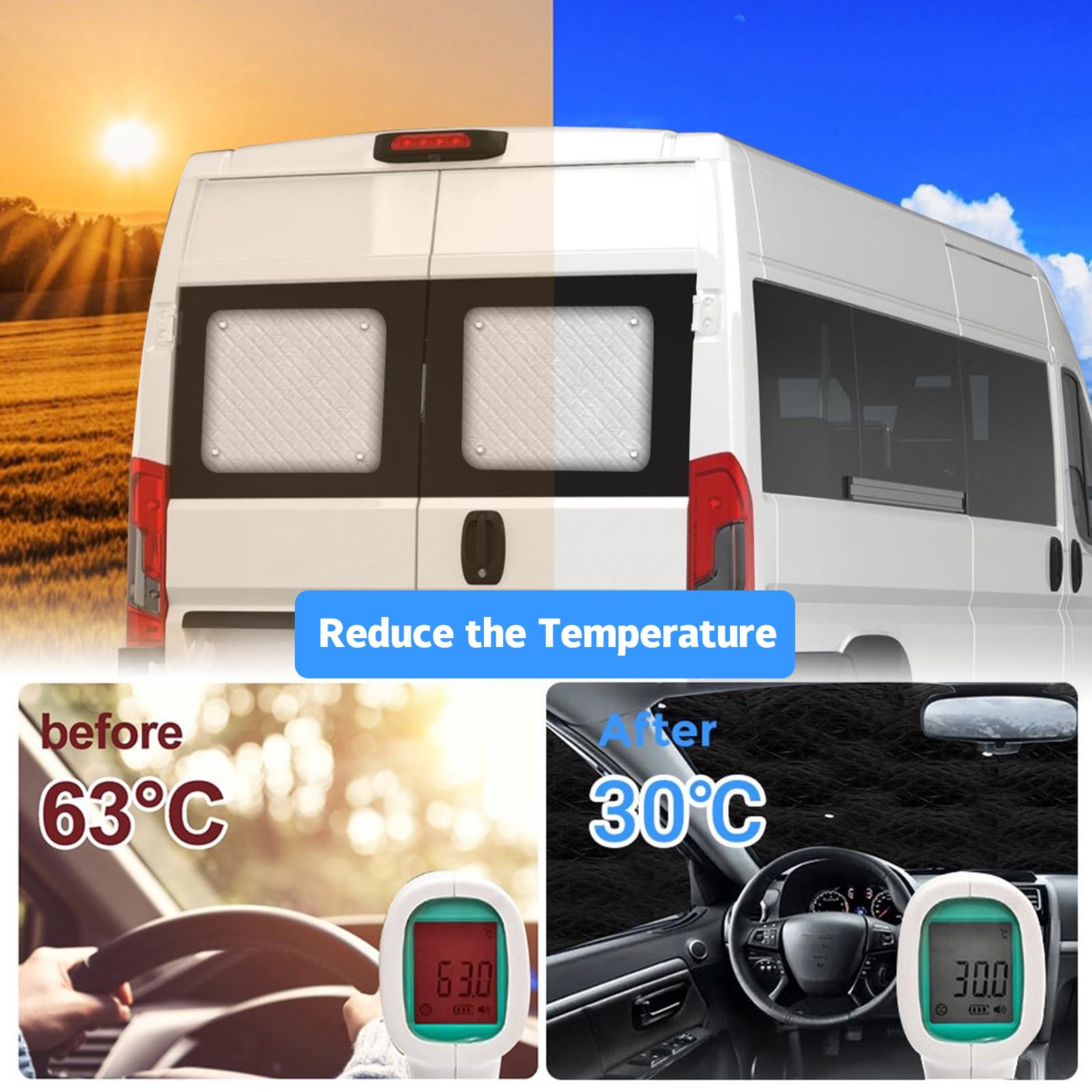 Parasol Ventanas Traseras Coche Compatibles con Fiat Ducato 2006-2025, Parasoles Térmicos Internos, Parasoles para La Ventana Trasera de Dos Puertas