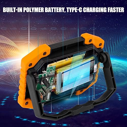 Vista 8 de OTYTY Luz de trabajo LED, 30 W 1500 LM, luz de trabajo recargable, funciona con pilas, luces de inundación portátiles con base magnética