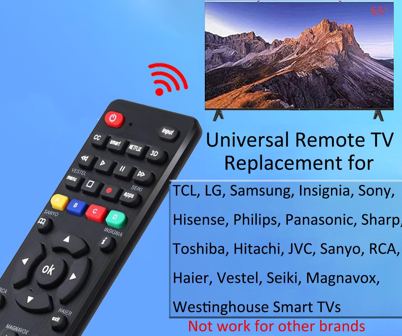 Telecomando universale di ricambio per TV TCL, Samsung, Insignia, LG, Hisense, Sony, Philips, Vizio, Sharp, Panasonic, Sanyo, altre marche LCD LED 3D HDTV Smart TV Remote