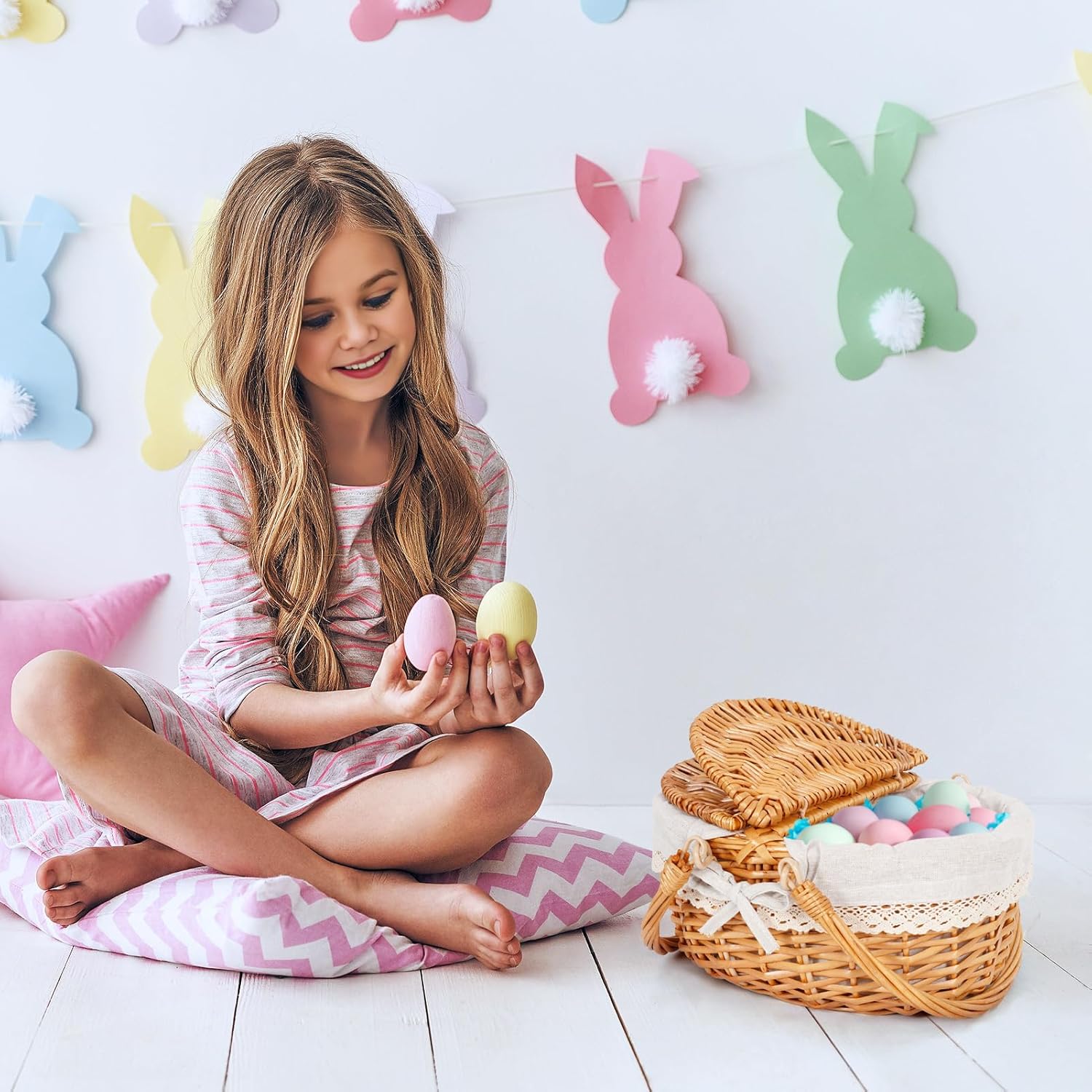 Happypicnic 12" Picnic Basket - Small Wicker Basket with Foldable Handle Lid & Removable Liner | Cute Picnic Basket Toy Empty for Kids, Gift, Halloween, Christmas, Valentines, Easter, Birthday, Solid - Image 6