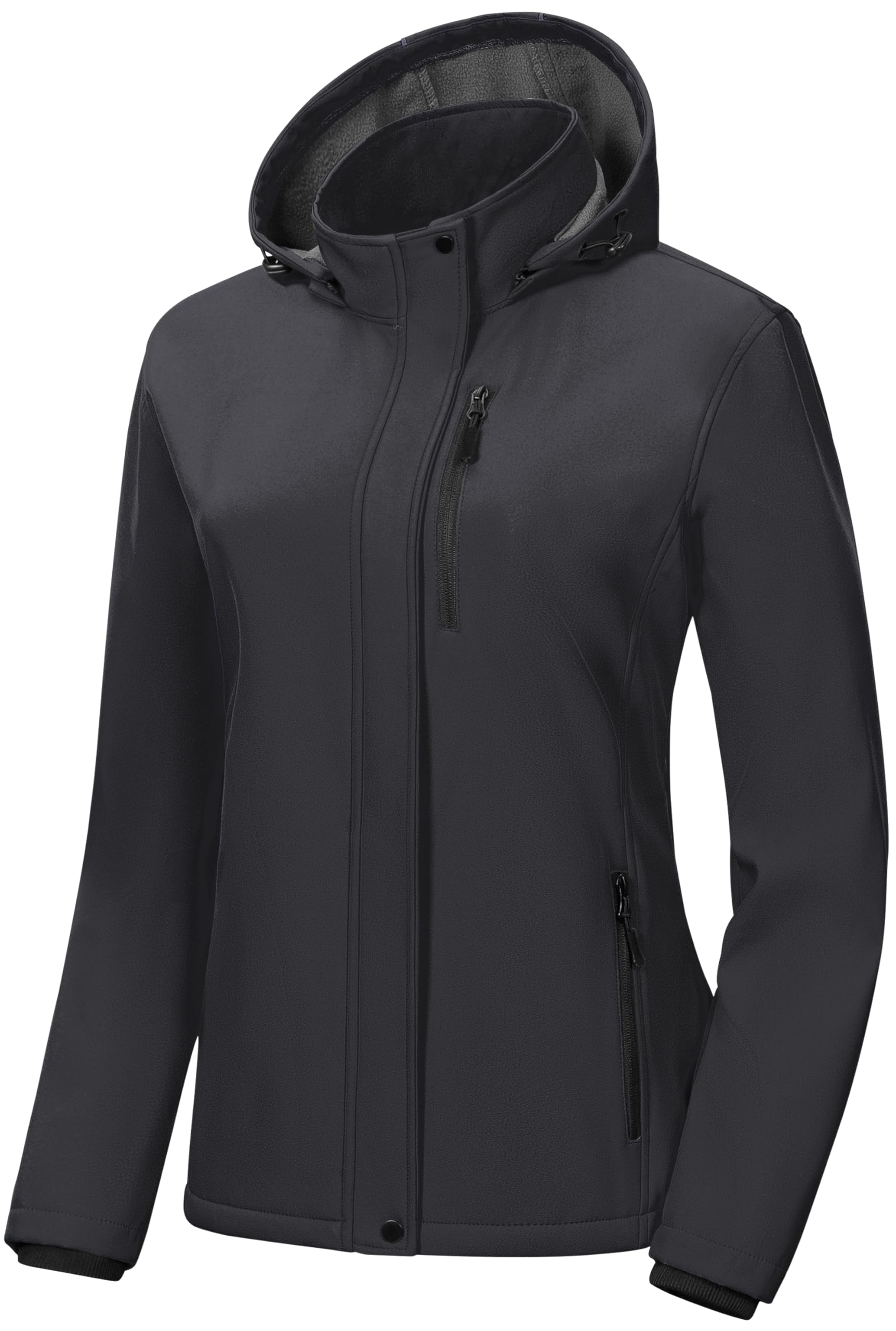 Pursky Womens Softshell Jacket Lightweight Fleece Lined Rain Jacket Waterproof Warm Windbreaker Coat With Removable Hood
