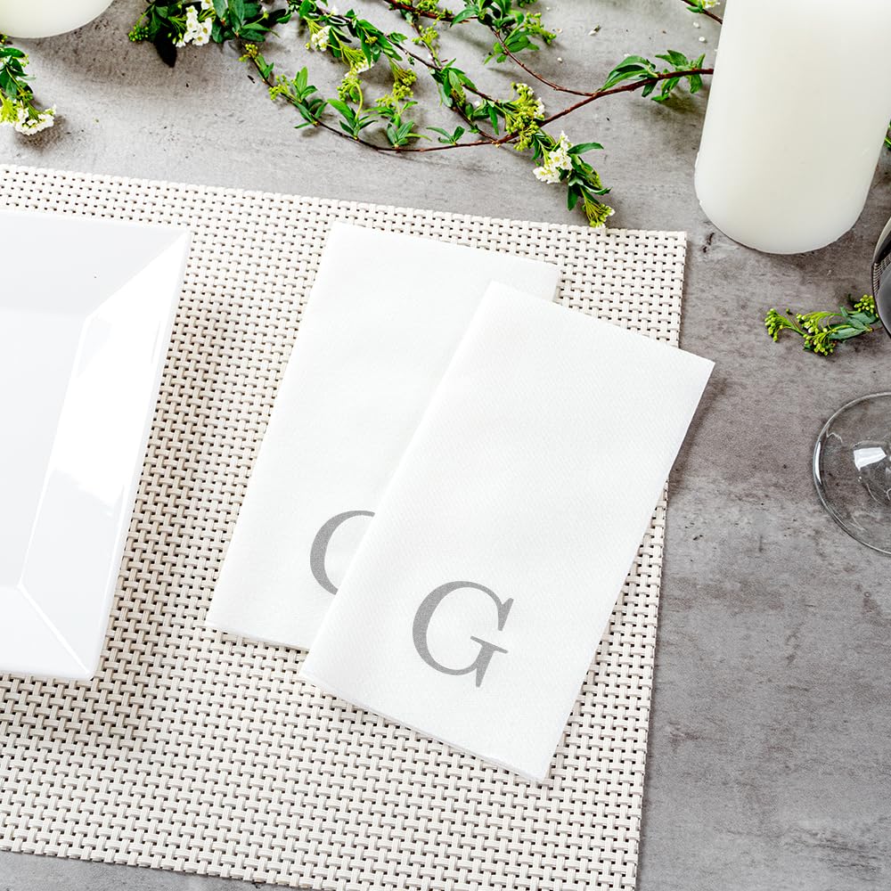 Luxenap - Servilleta rectangular de papel blanco con letra G, letra G, fuente Air Laid, Sans Serif, 15 3/4 x 8 pulgadas, caja de 50 unidades