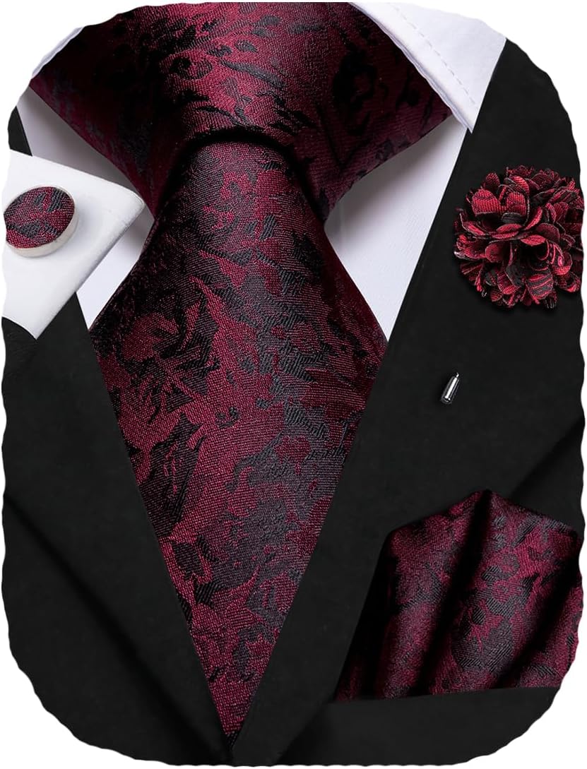Hi-Tie Men's Silk Ties Formal Woven Classic Necktie Pocket Square Cufflinks Lapel Pin Set Wedding Business