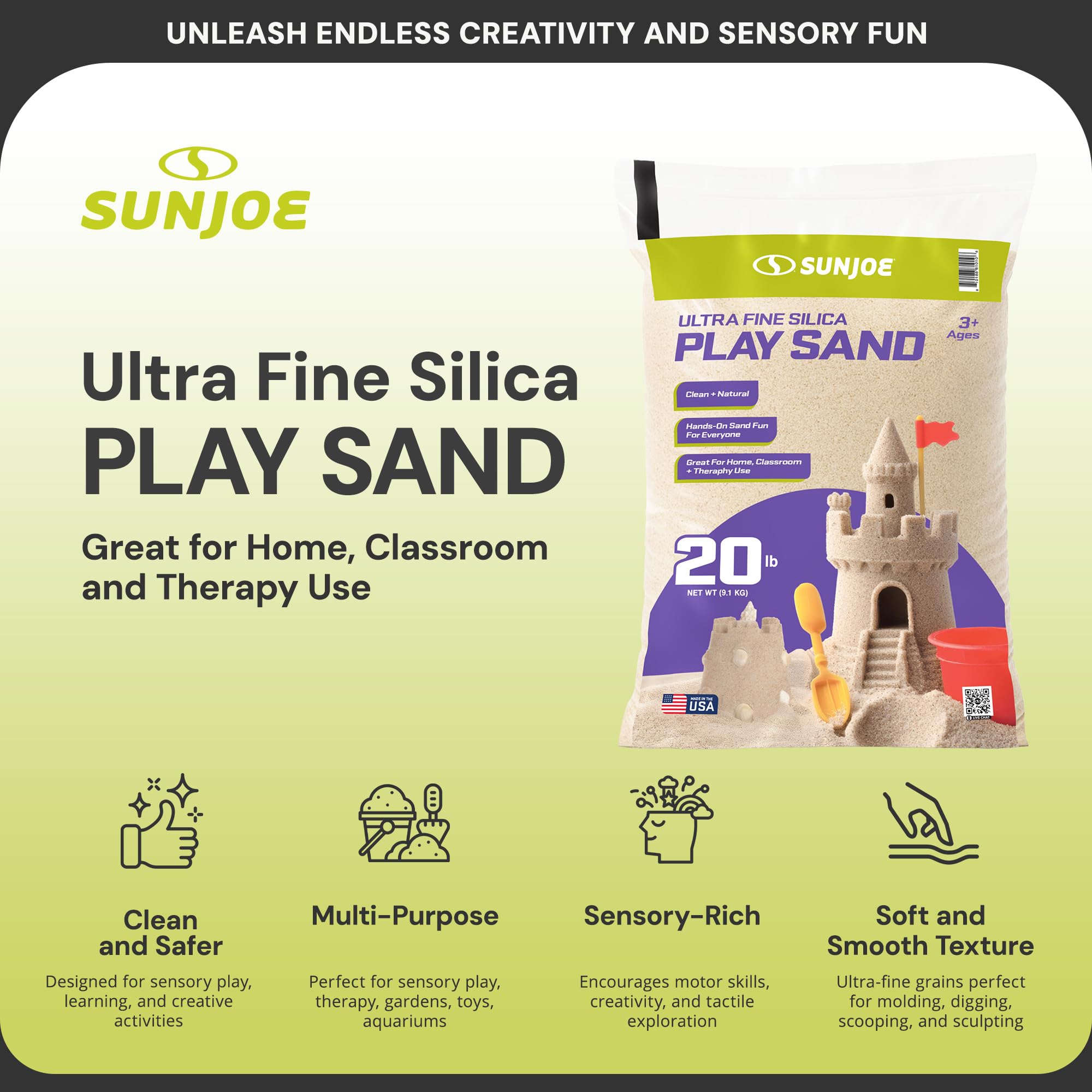 Sun Joe Arena de juego de sílice ultrafina para cajas de arena, mesas sensoriales, jardines, juguetes pesados y acuarios, para moldear, excavar y esculpir, 20 libras, PLYSAND20