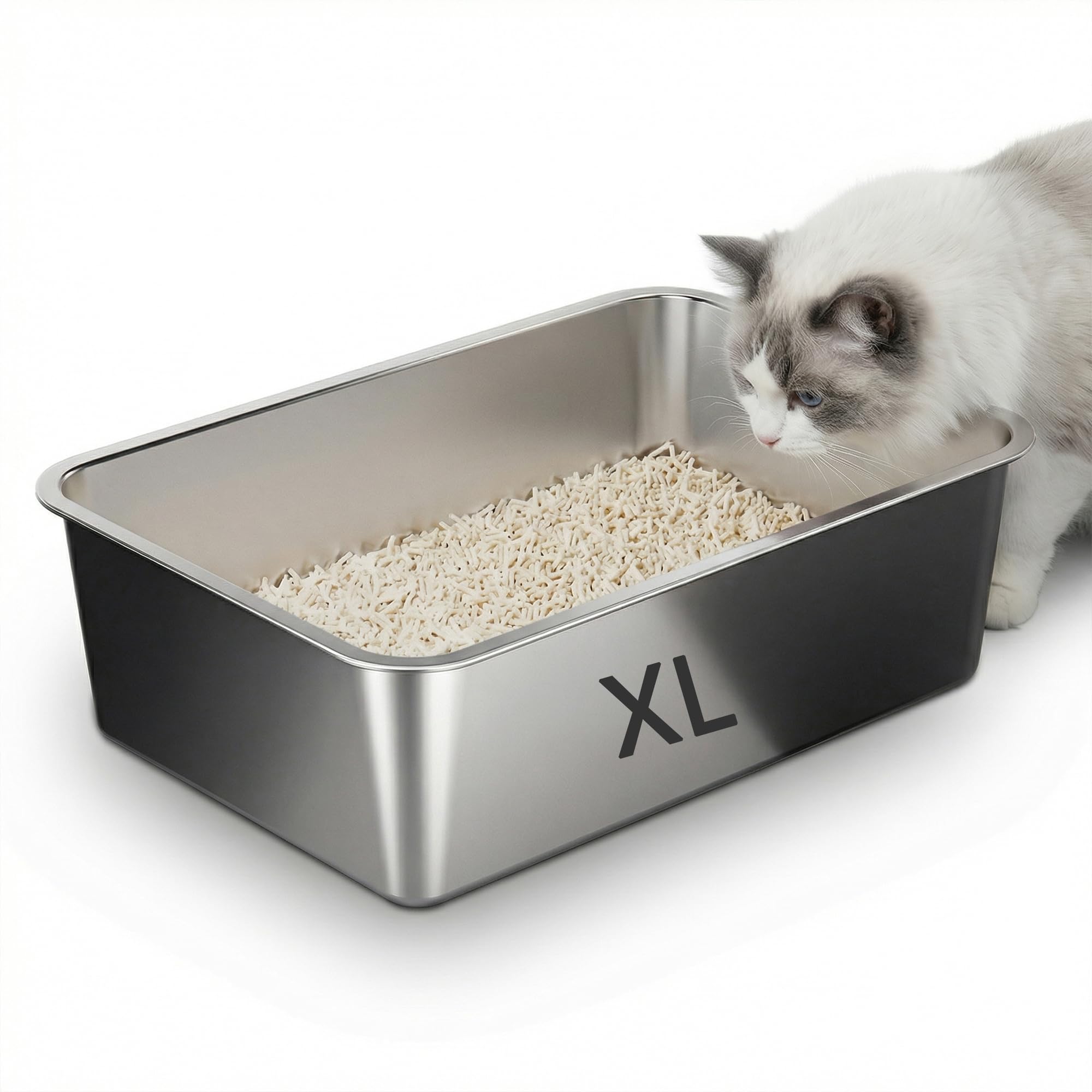 Suhaco Stainless Steel Litter Box High Sided Cat Litter Trays Large 60 X 40 X 15cm Kitten Litter Tray Easy Cleaning Non Stick Anti Leakage Metal Litter Pan