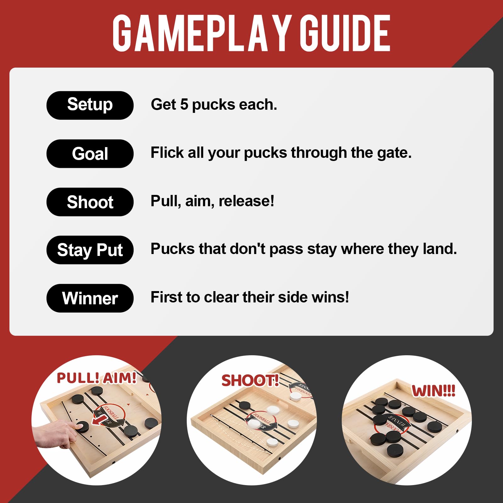 Extra Large Wooden Fast Sling Puck Game - Super Sling Hockey Table for Family Night & Parties | Foosball Winner String Puck With 20 Pucks & Storage Bag | Premium Wood Construction - Image 3