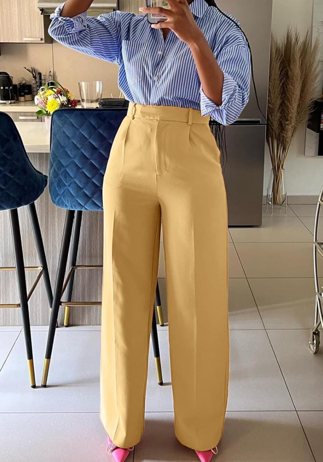Lucuna Women's Wide Leg Dress Pants High Waisted Straight Leg Slacks Business Office Work Pants Trousers - Image 3