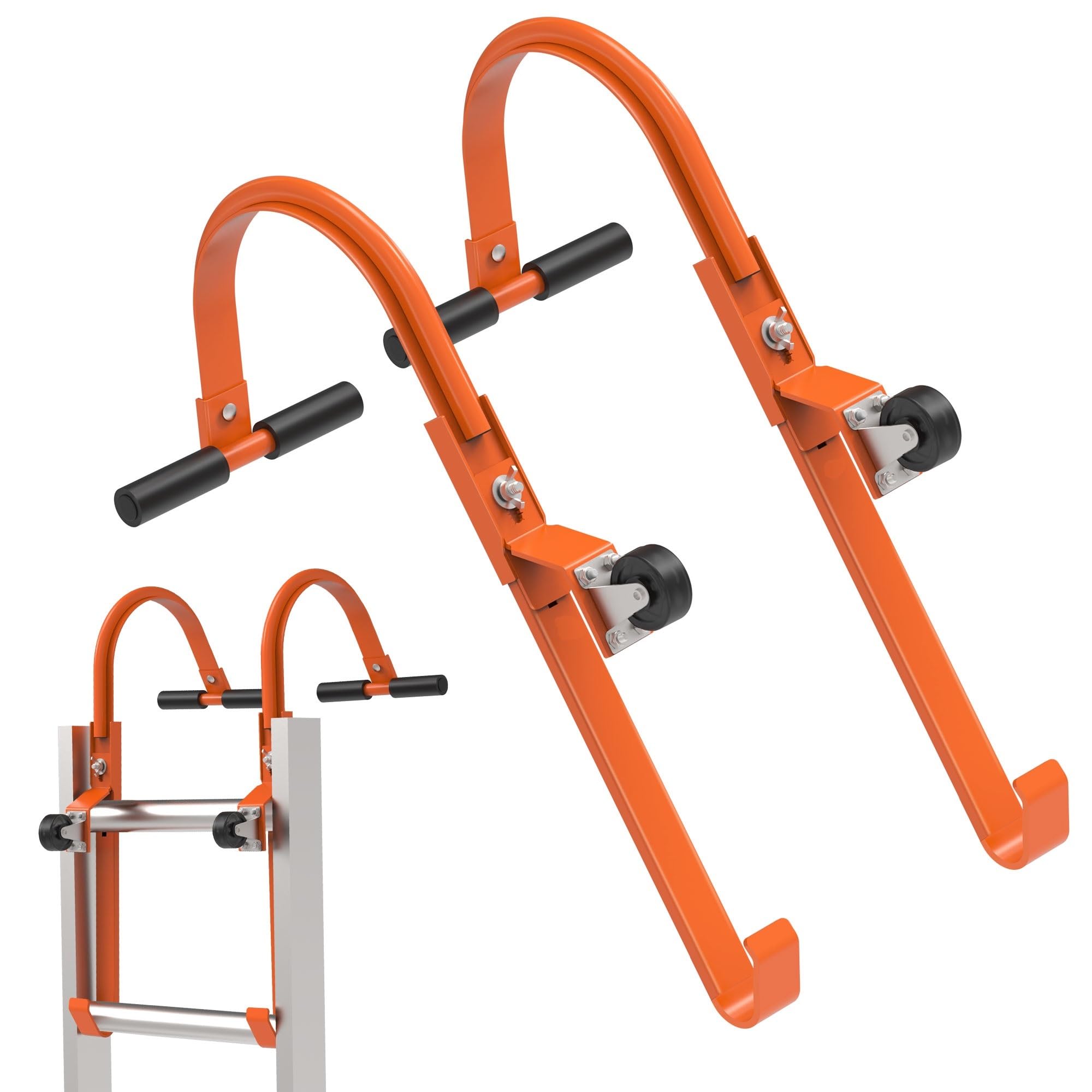 2 Pack Heavy Duty Ladder Roof Hook with Wheel Rubber Grip T-Bar for Damage Prevention,500 lbs Weight Ratin,Fast & Easy to Access Steep Roof