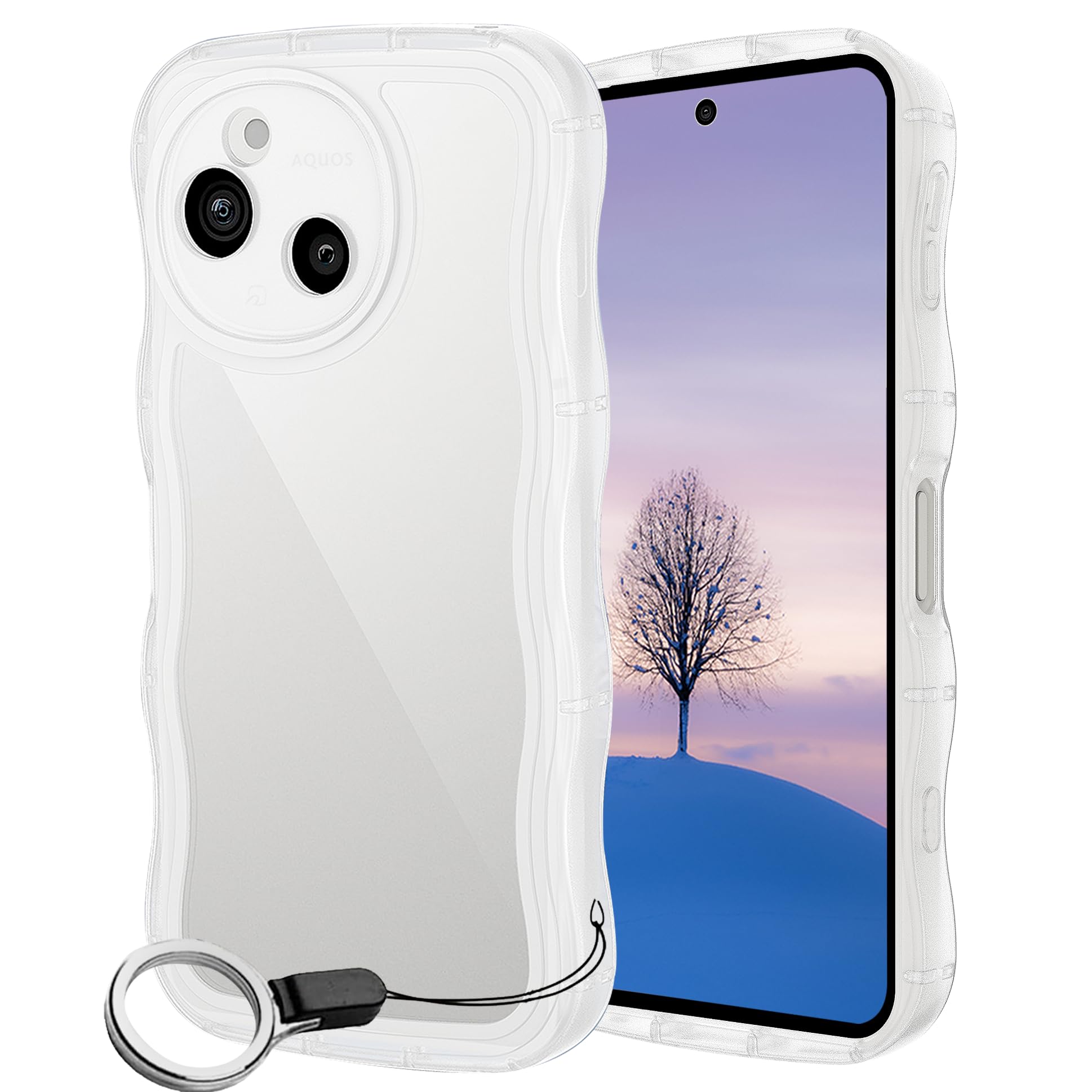 AQUOS sense10 sense9 ケース クリア ウェーブ SH-53F SH-M33 SH-53E SHG14 SH-M29 TPU波状のバンパー 透明 スマホケース かわいい うねうね アクオス センス9 10 ウェーブ デザイン 可愛い 韓国 女性用 薄型 人気 おしゃれ 耐衝撃 ストラップホール付き(クリア)