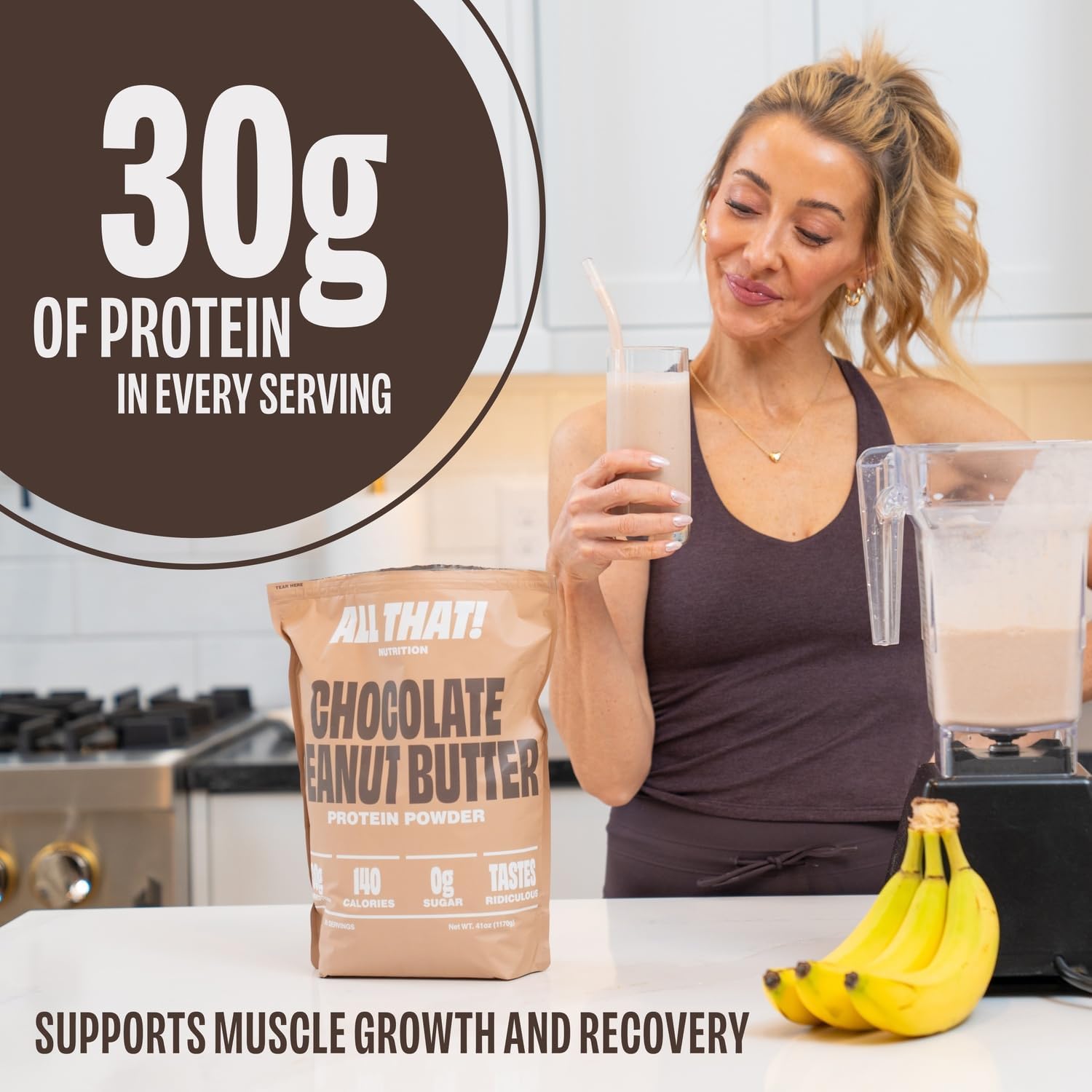 Chocolate Peanut Butter Protein Powder, 30G of Whey Protein, Low Calorie & Fast-Absorbing, 0 Sugar, Soy-Free & Gluten-Free Protein Powder, 30 Servings - Image 2