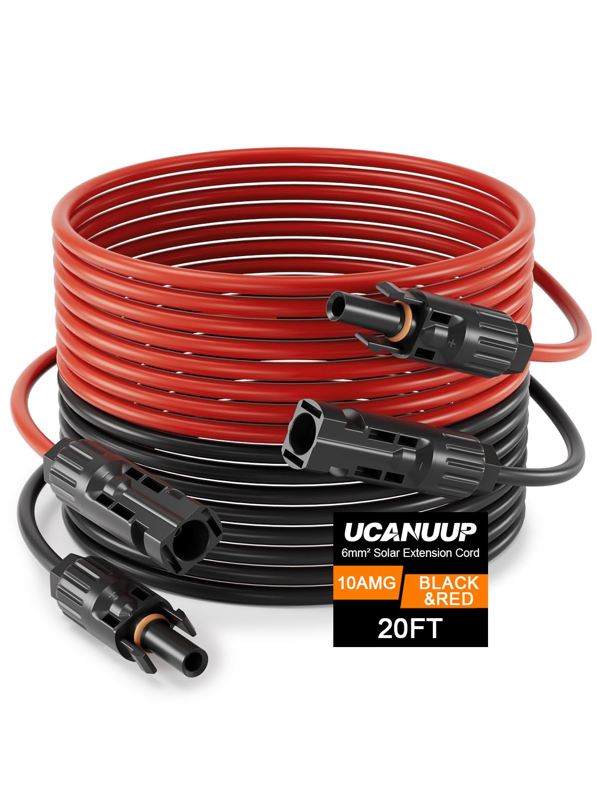 20ft/6.1M 10AWG Solar Panel Extension Cable with IP68 Waterproof Female/Male Connectors 6 mm² Solar Extension Cable Suitable for RVs,Boats,and Home Photovoltaic Systems(20FT Red Wire+20FT Black Wire)