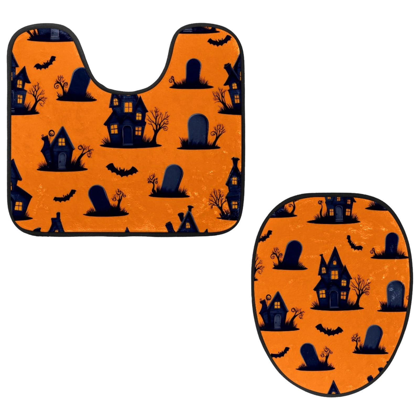 2 Pieces Flannel Toilet Contour Mat and Toilet Lid Cover, Soft Toilet Lid Cover Set Machine Washable Non Slip Contour Mat for Bathroom Decor Accessories