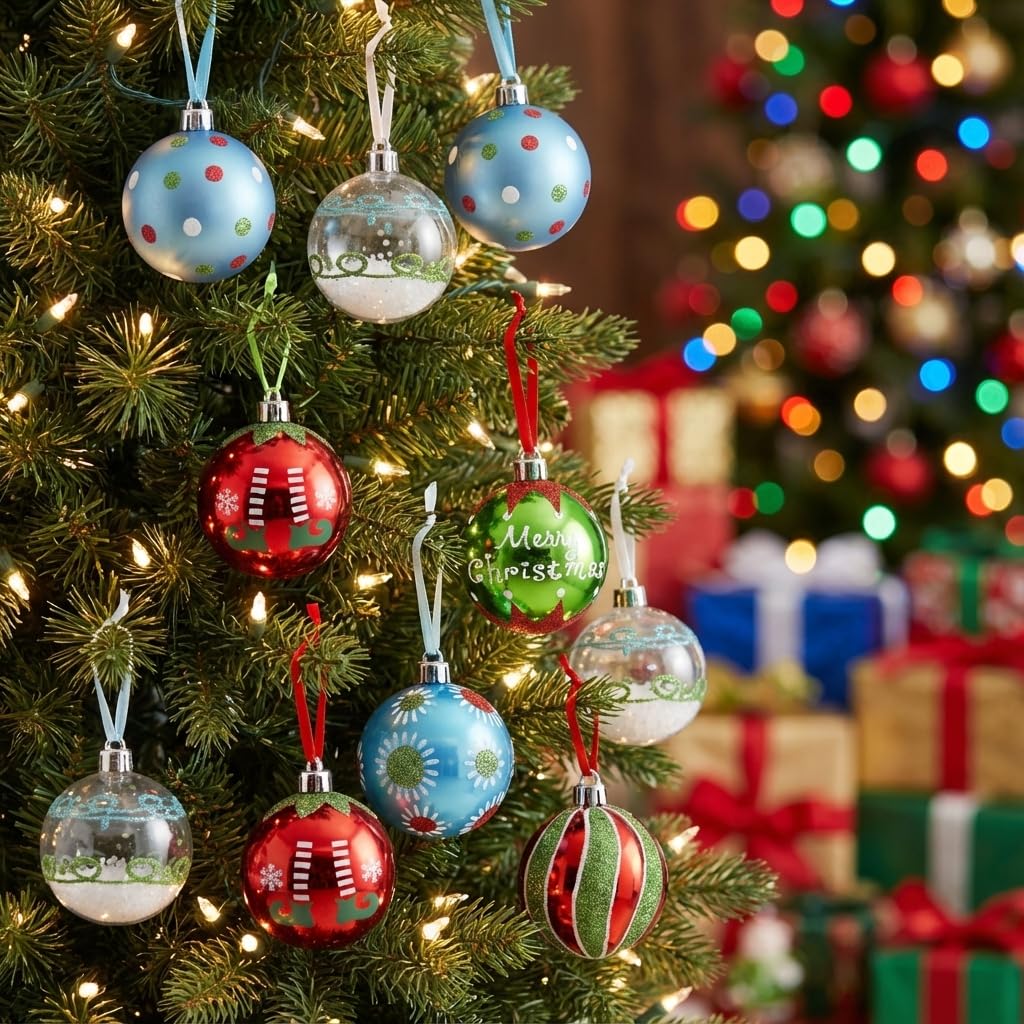 Valery Madelyn Lot de 9 boules de Noël incassables en forme d'elfe rouge vert blanc de 6 cm pour décoration de fête de Noël