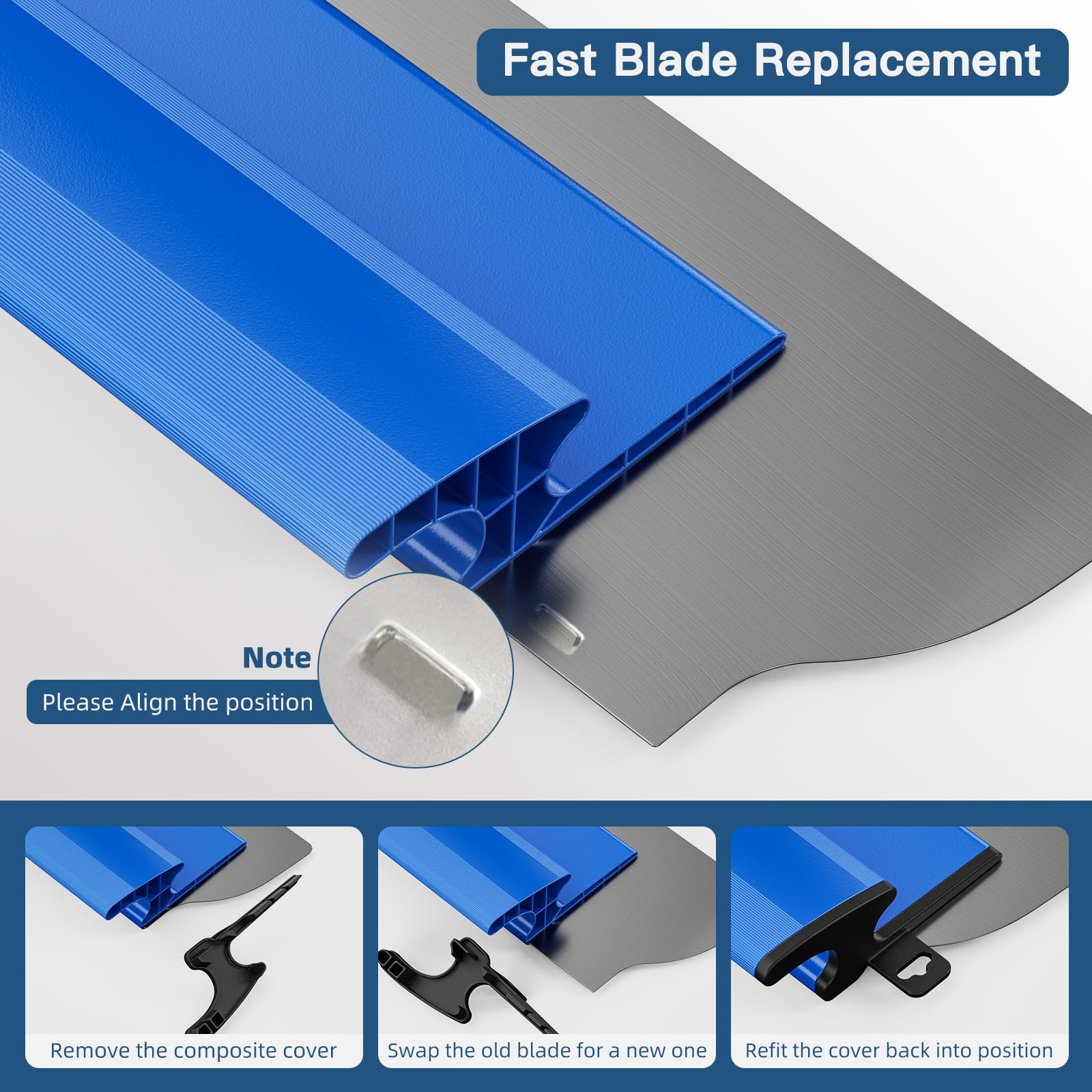 Juego de espátulas de superficie 25 cm, 60 cm y 80 cm, mango de extensión de 76 cm a 160 cm, cuchillo de construcción de acero inoxidable (Conjunto azul)