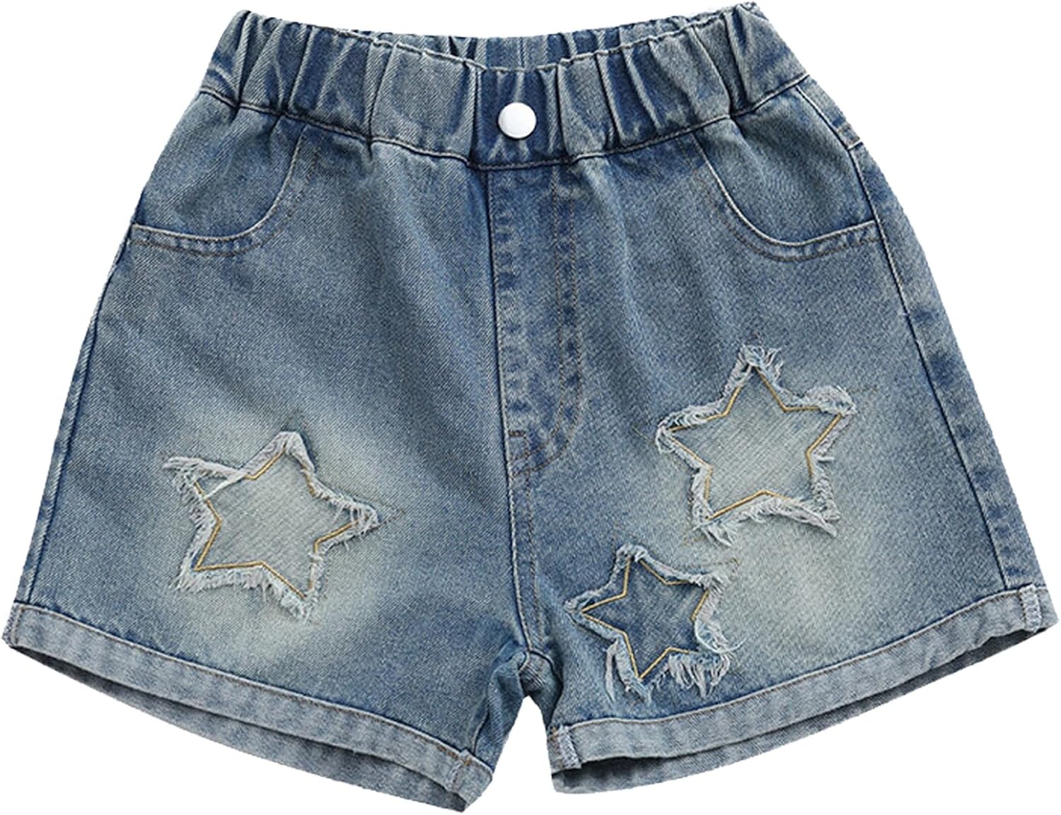 Joe Wenko Girls Denim Shorts Elastic Waist Trendy Summer Clothes for Kids