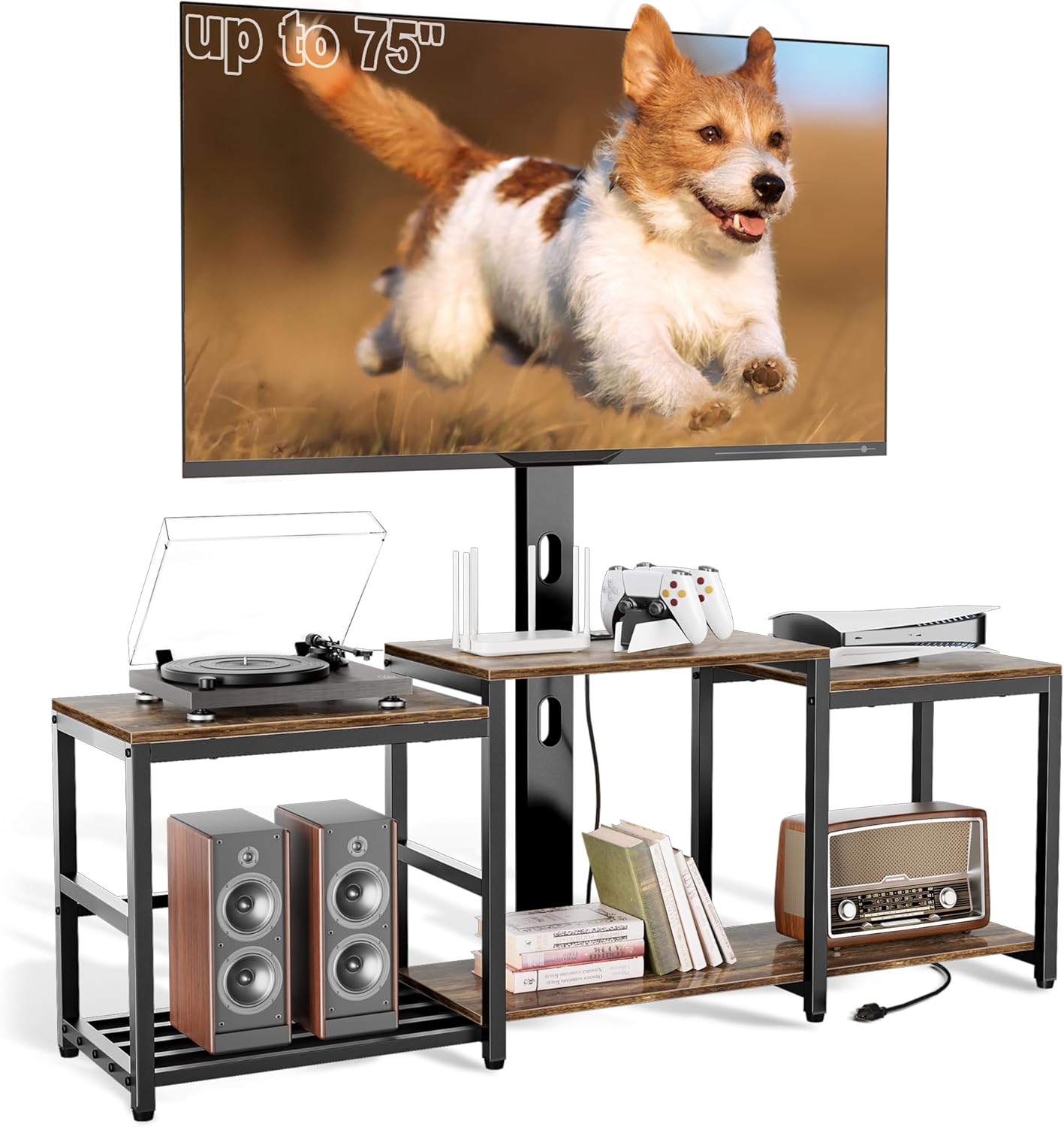 Aquzee 75 Inch TV Stand with Mount, Entertainment Center with TV Mount, Height Adjustable 32-75 In Swivel Television Stands with Power Outlet, Media Console for Living Room Bedroom, Holds up to 110lbs