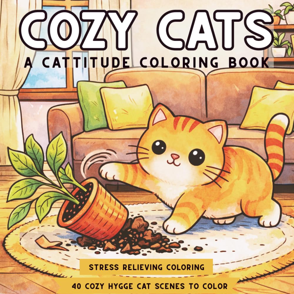 Cozy Cats: Cattitude Coloring Book: 40 Cozy Hygge Cat Scenes to Color