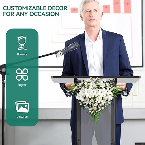 Miniatura 8 de YITAHOME Soporte de podio portátil  púlpitos para iglesias, para aulas, conferencias, iglesias y bodas  Soporte de podio acrílico de 45.3 pulgadas