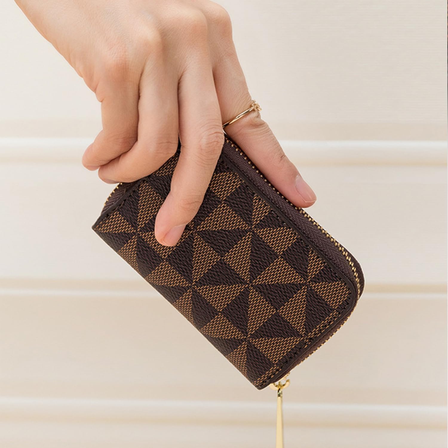 RFID Credit Card Holder for Women Small Wallets Ladies 9 Card Slots Cute Pattern Keychain Organizer Black Blocking Zipper Fun Purse Minimalist Girls Cash Change Card Case(Windmill coffee) - Image 4