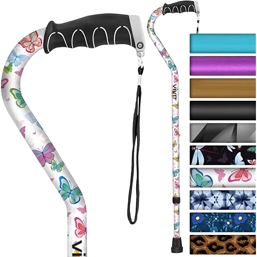 Vive Walking Cane for Women, Men, Elderly - Patented Offset Grip - Lightweight Adjustable Walking Aid with a Non-Slip Tip - Sturdy Balancing Mobility Aid for Seniors